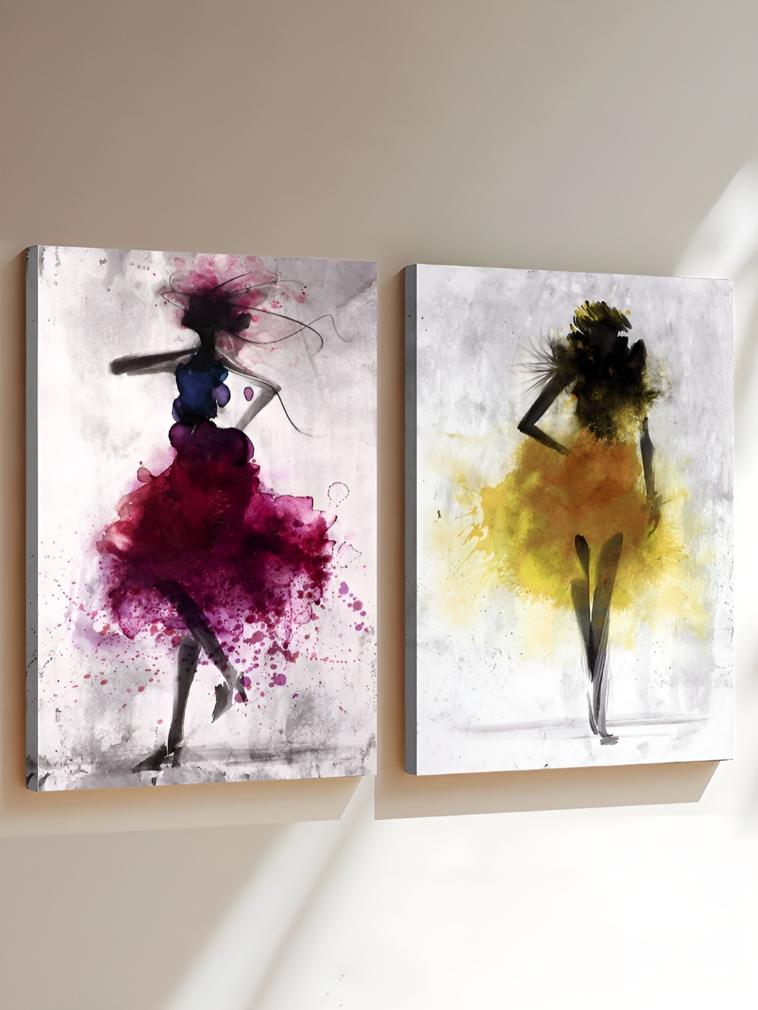 

Art Street Pink & Yellow 2 Pieces Dancing Lady Canvas Painting Wall Art