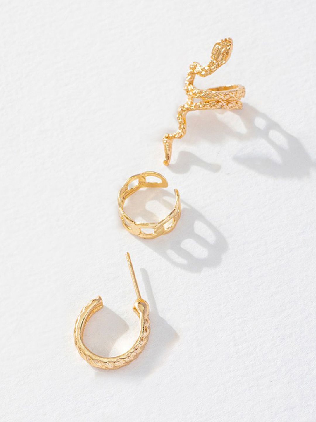 

KRENOZ Pack Of 3 Gold-Plated Classic Ear Cuff Earrings