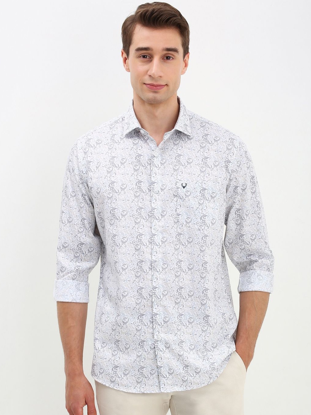 

Allen Solly Men Spread Collar Abstract Printed Cotton Slim Fit Casual Shirt, White