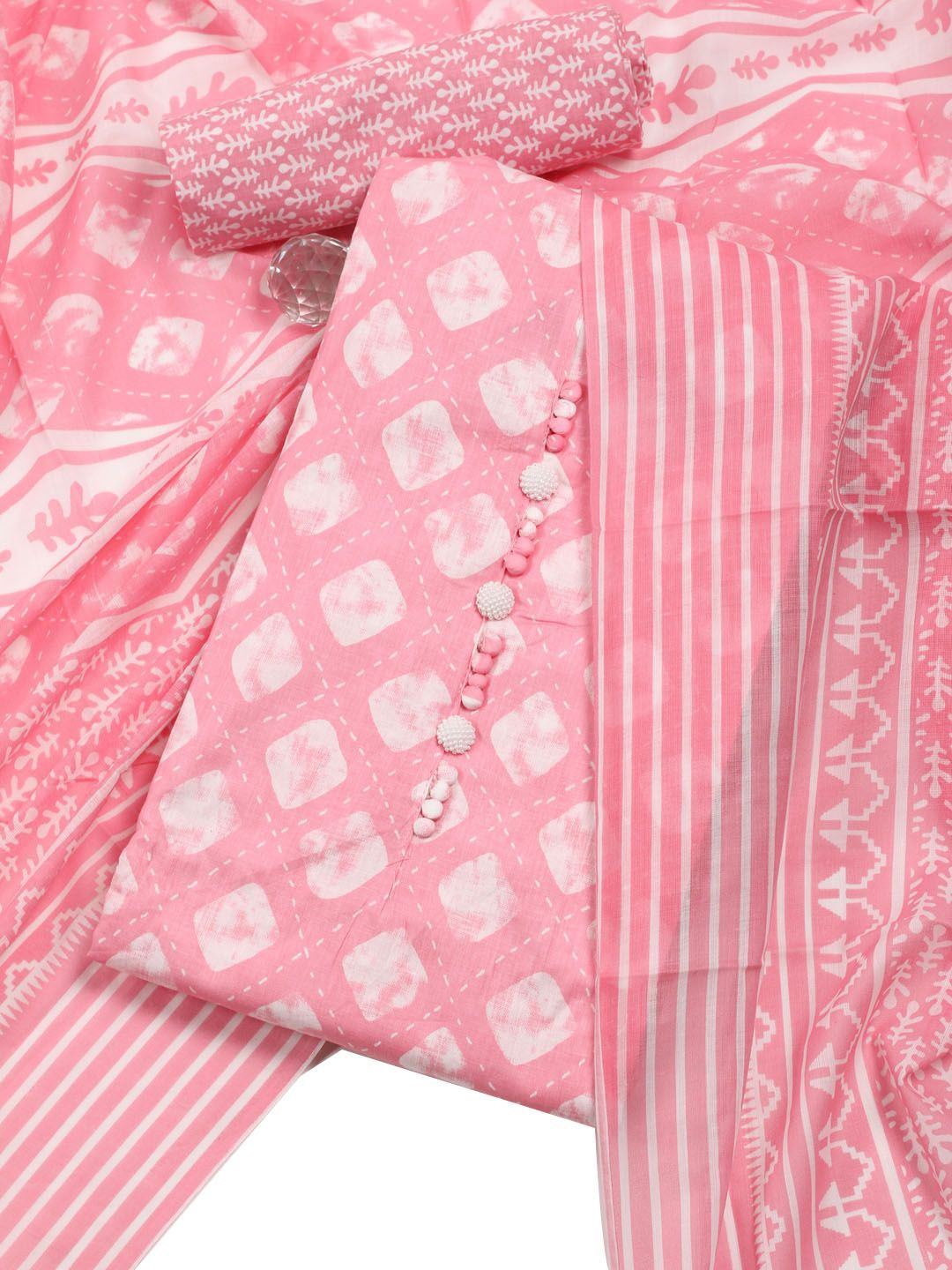 

Meena Bazaar Printed Unstitched Dress Material, Pink