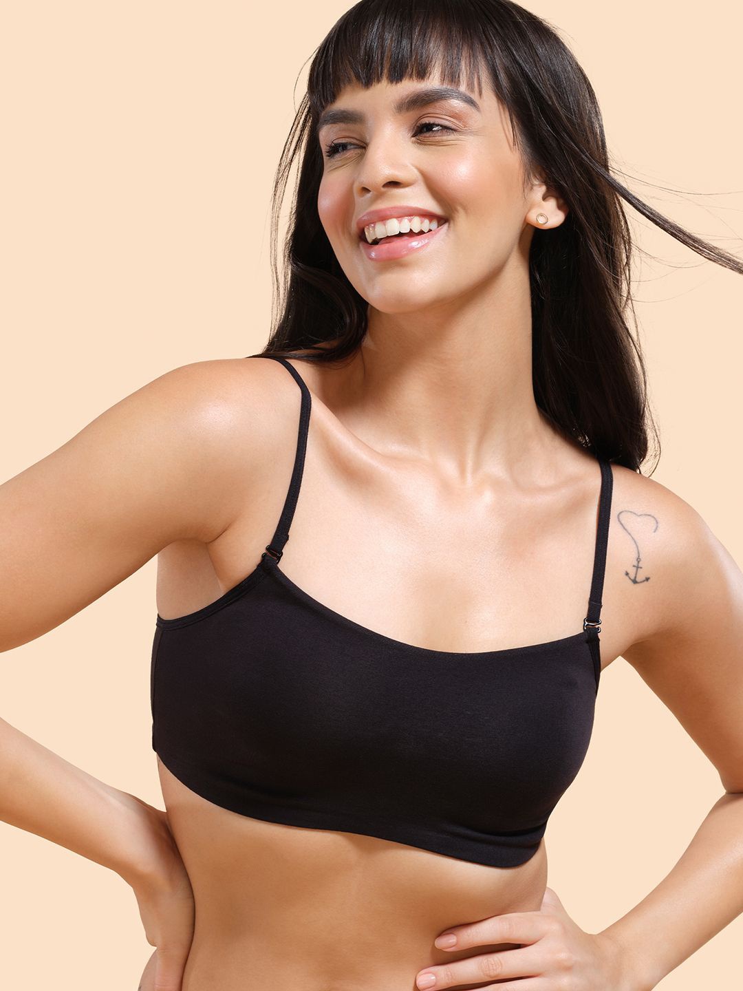 

Enamor Basic Non Padded Wirefree Full Coverage Cotton Cami Bra A022, Black