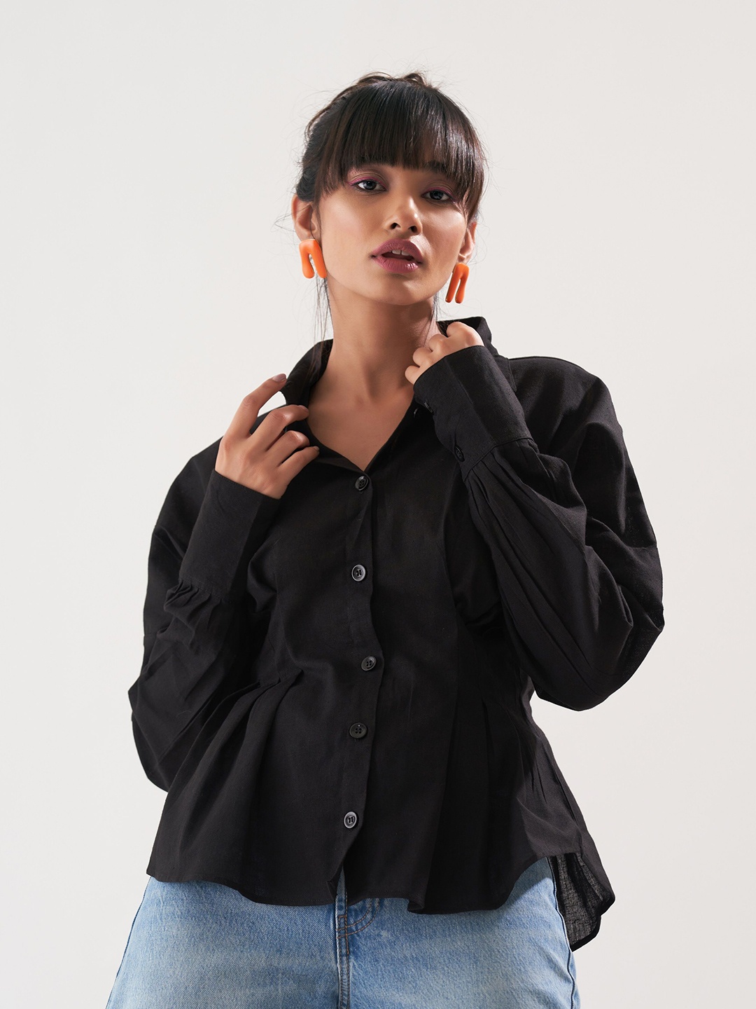 

BOONS n PERKKS Women Classic Spread Collar Solid Cotton Casual Shirt, Black