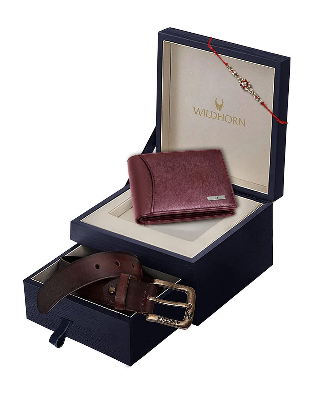 

WildHorn Men Accessory Gift Set Set Of Wallet and Belt & Rakhi, Maroon