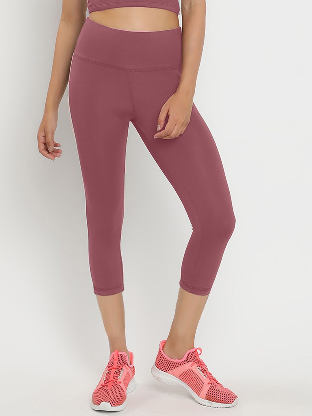 

Wearjukebox Women Dry-Fit Striped Gym Tights, Pink