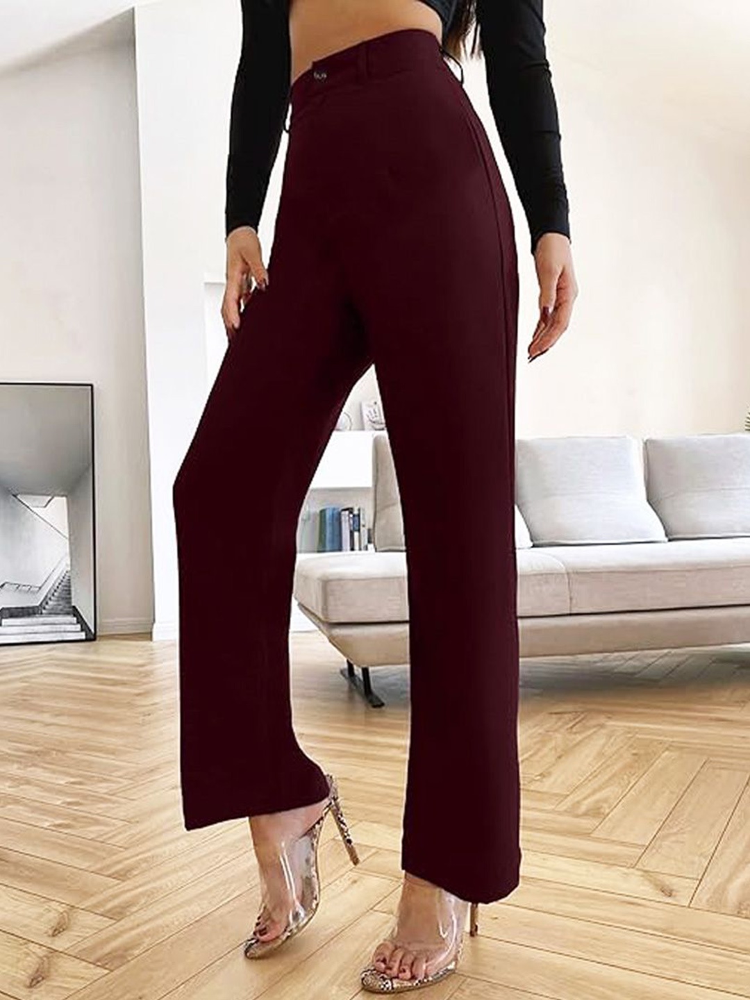 

BAESD Girls Relaxed Straight Leg Straight Fit High-Rise Trousers, Maroon