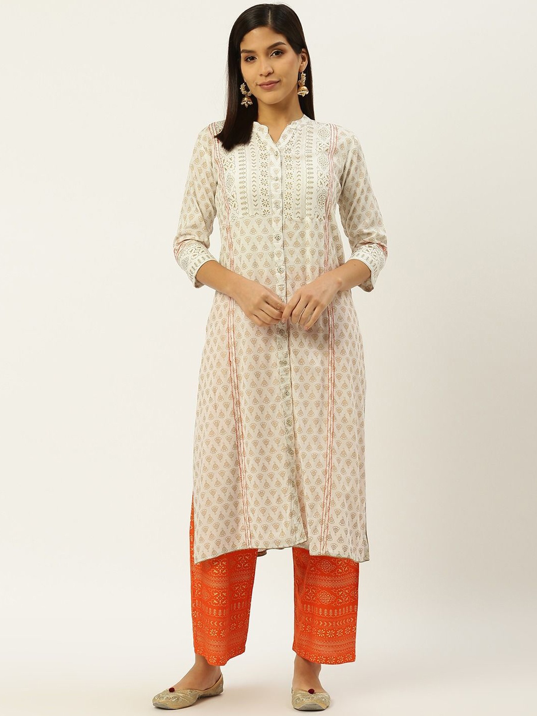 

Anouk Women Geometric Embroidered Thread Work Kurta, White