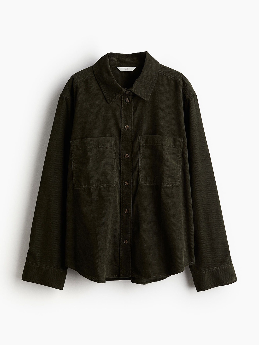 

H&M Women Pure Cotton Corduroy Shirt, Green