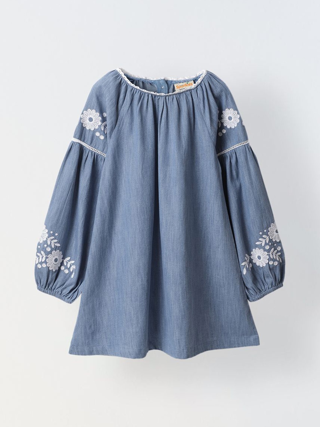 

SPUNKIES Puff Sleeve A-Line Dress, Blue