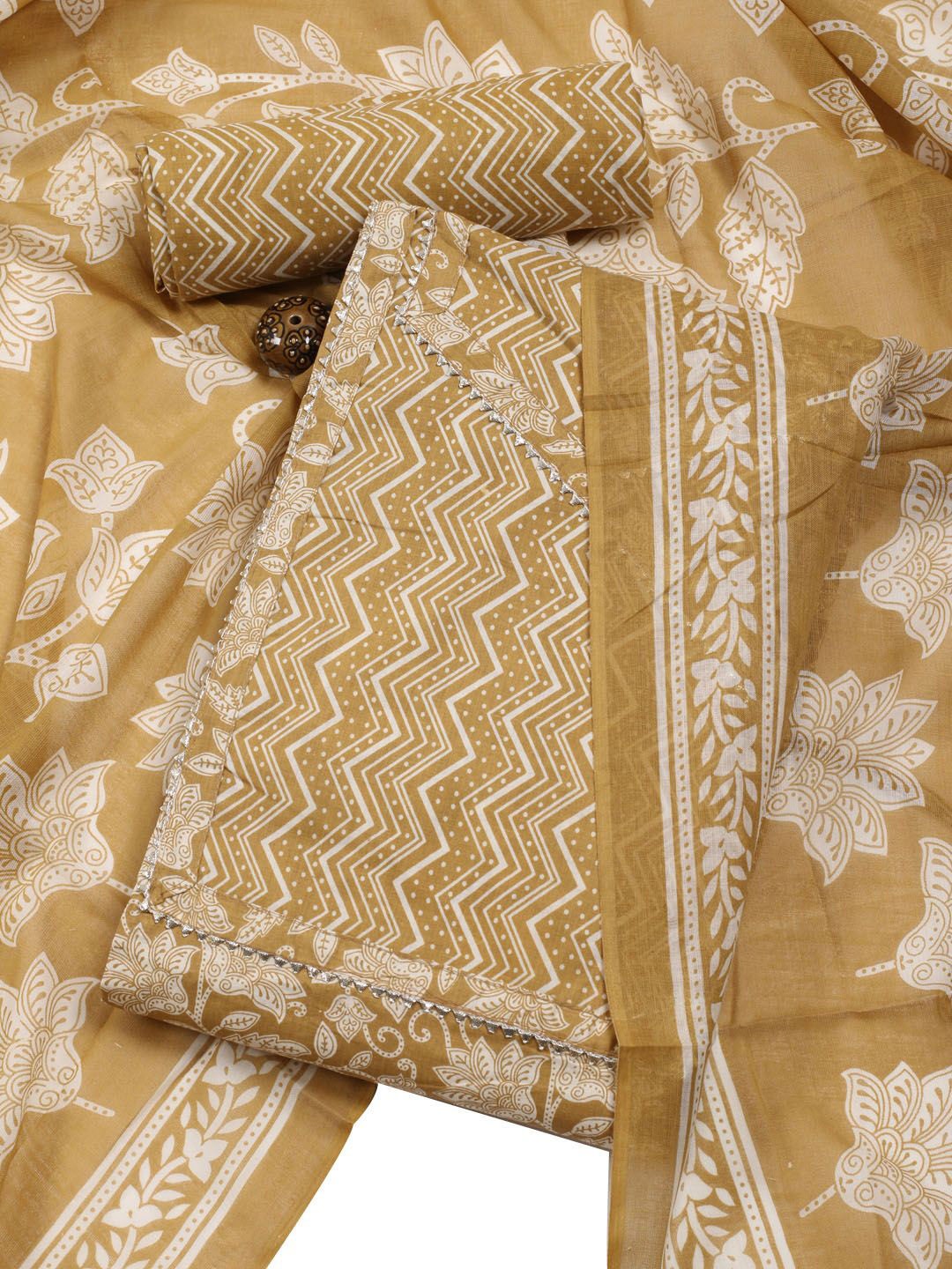 

Meena Bazaar Printed Unstitched Dress Material, Mustard