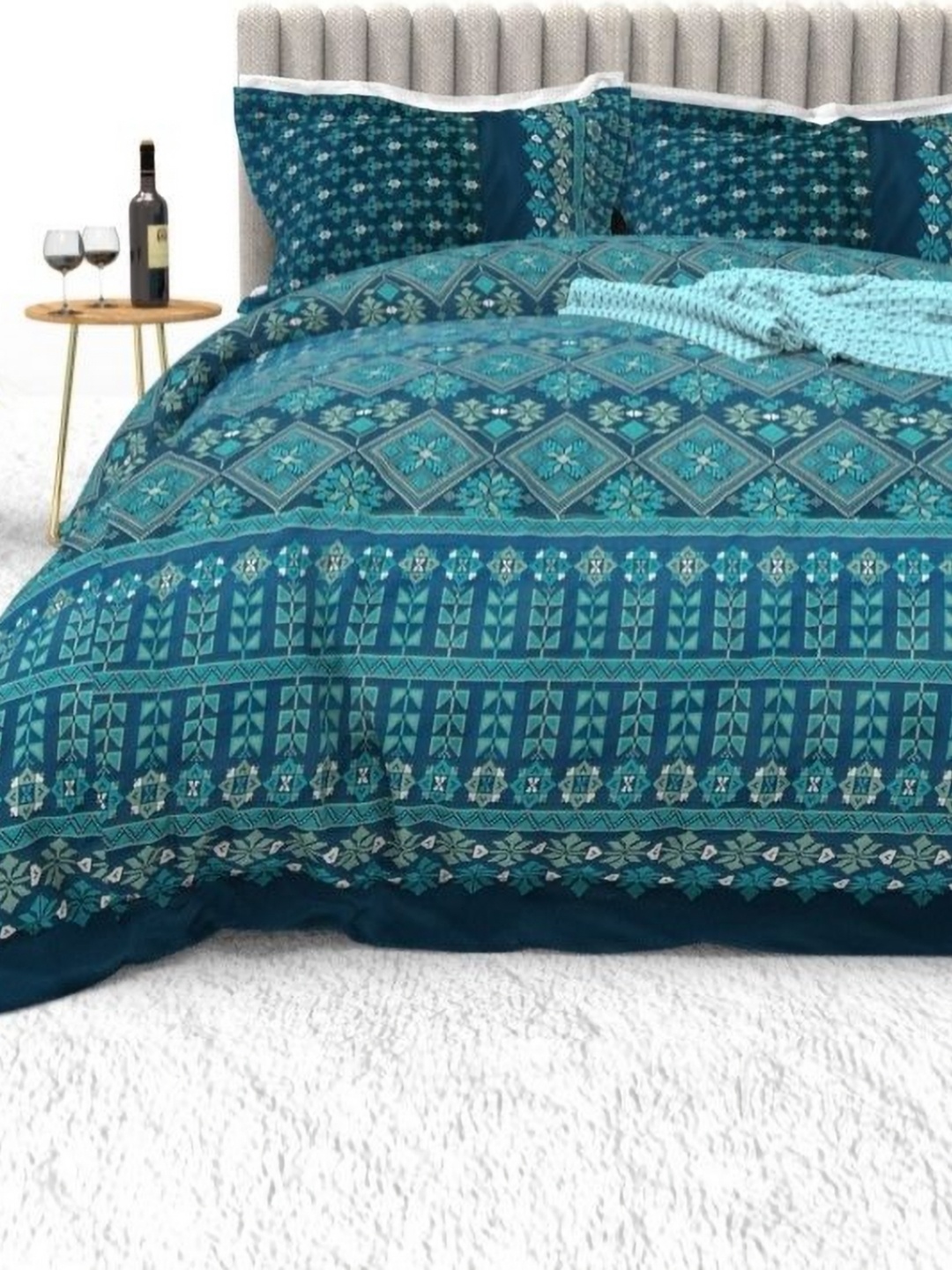 

THE WHITE MOSS Blue & White 220 TC King Bedsheet with 2 Pillow Covers