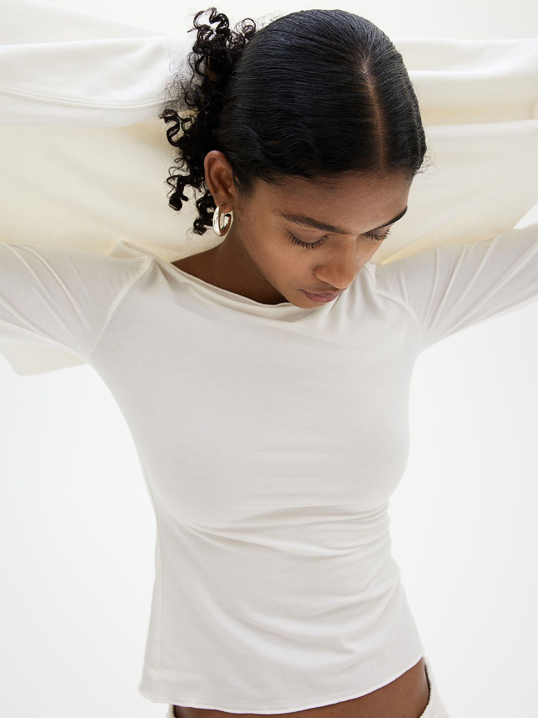 

H&M Boat Neck Sheer Top, White