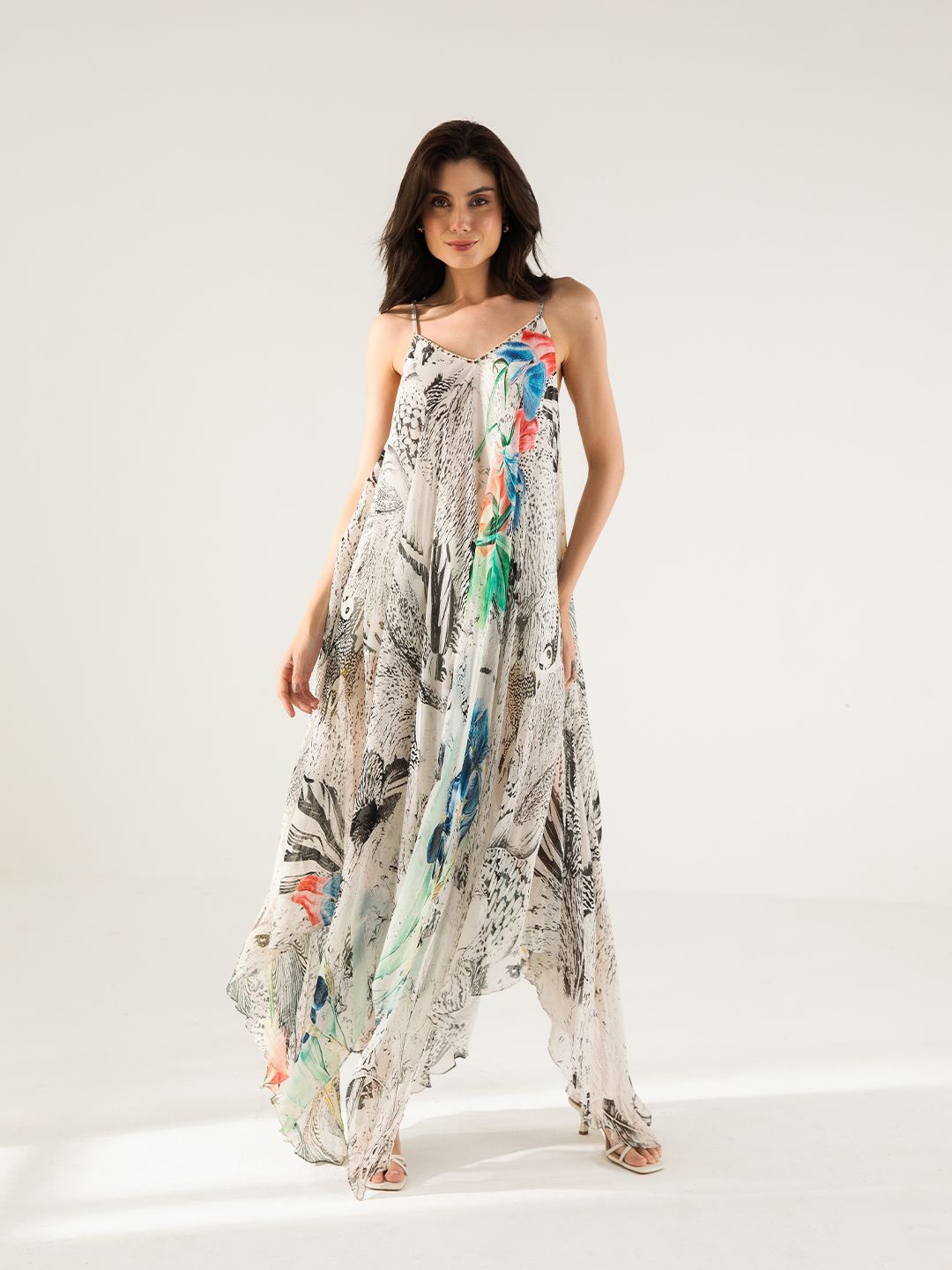 

REENA SHARMA Floral Print Chiffon Maxi Dress, Multi