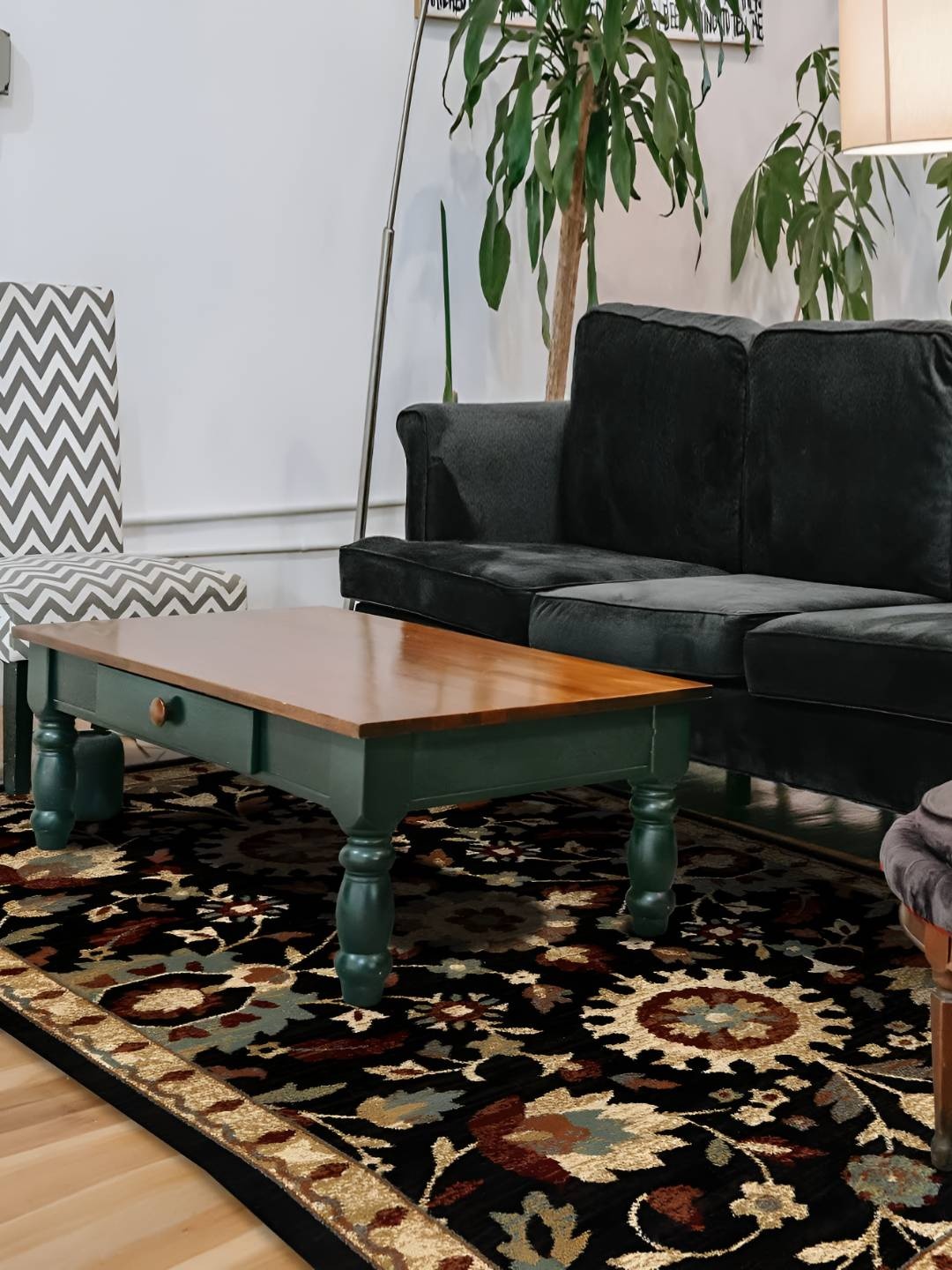 

Sapana Carpet-Mats Black & Beige Floral Printed No Shredding Carpet
