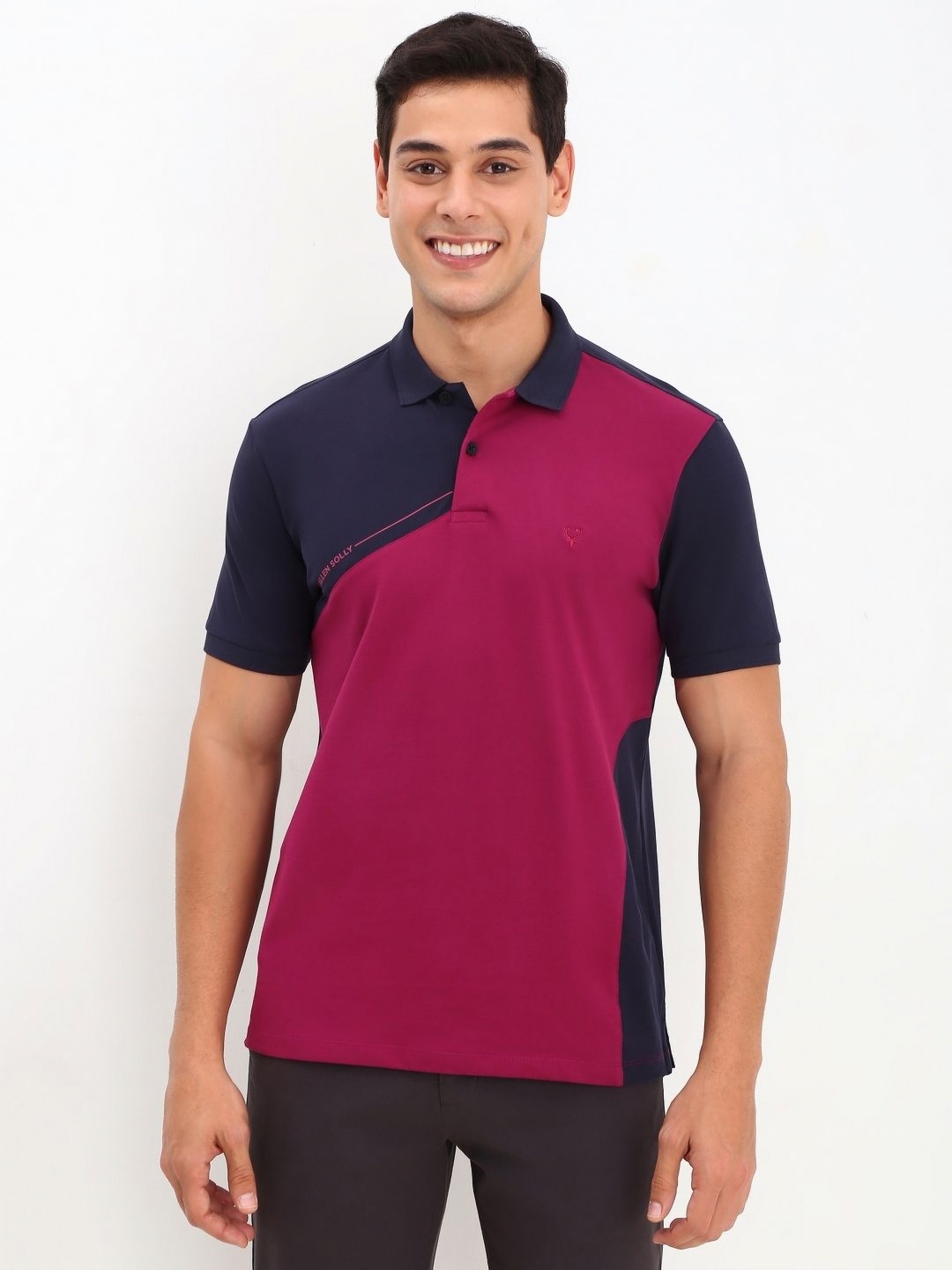 

Allen Solly Men Colourblocked Polo Collar Cotton T-Shirt, Navy blue