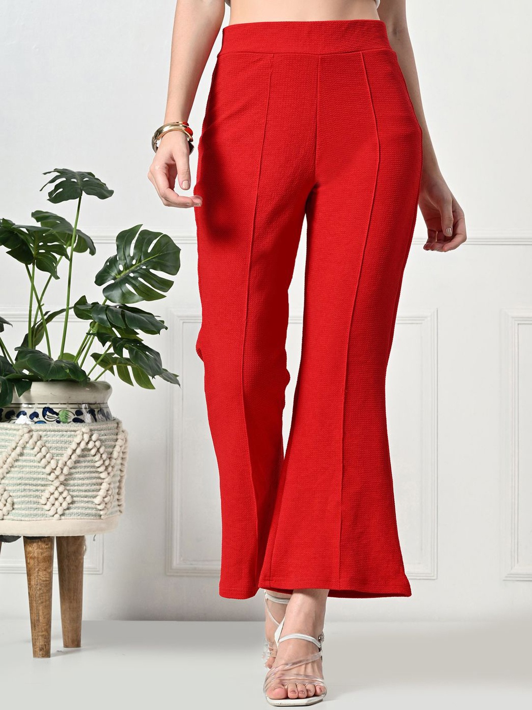 

Gladly Women Relaxed High-Rise Solid Printed Trousers, Red