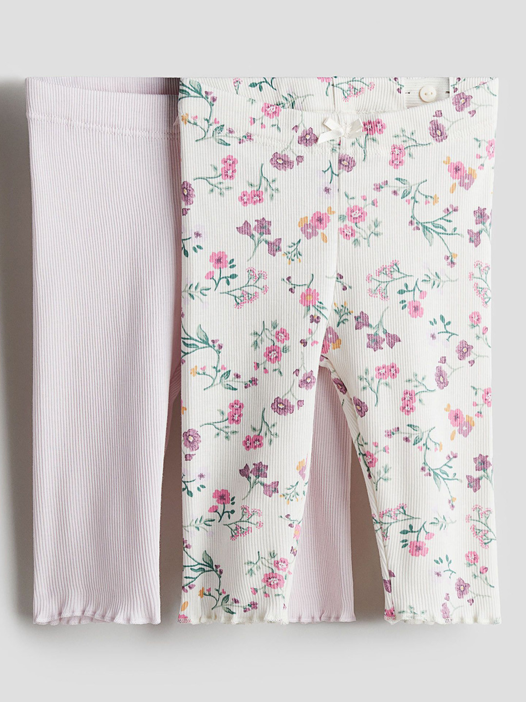 

H&M Infant Girls 2-Pack Ribbed Cotton Leggings, Pink