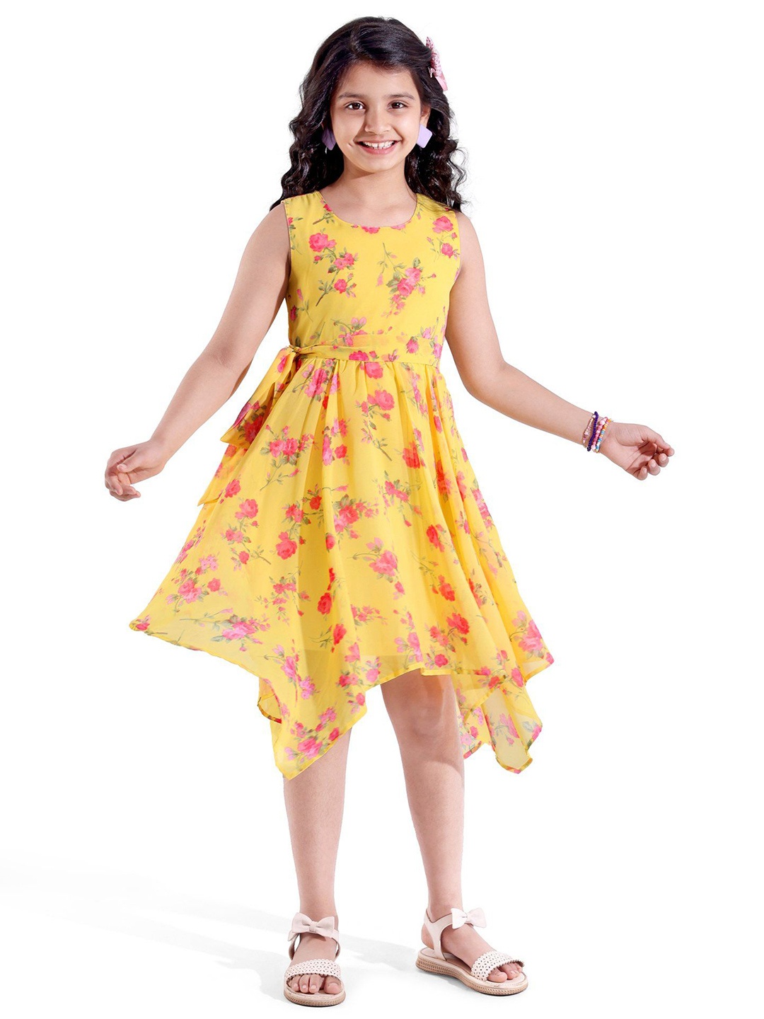 

Hola Bonita Girls Floral Printed Georgette Fit & Flare Dress, Yellow