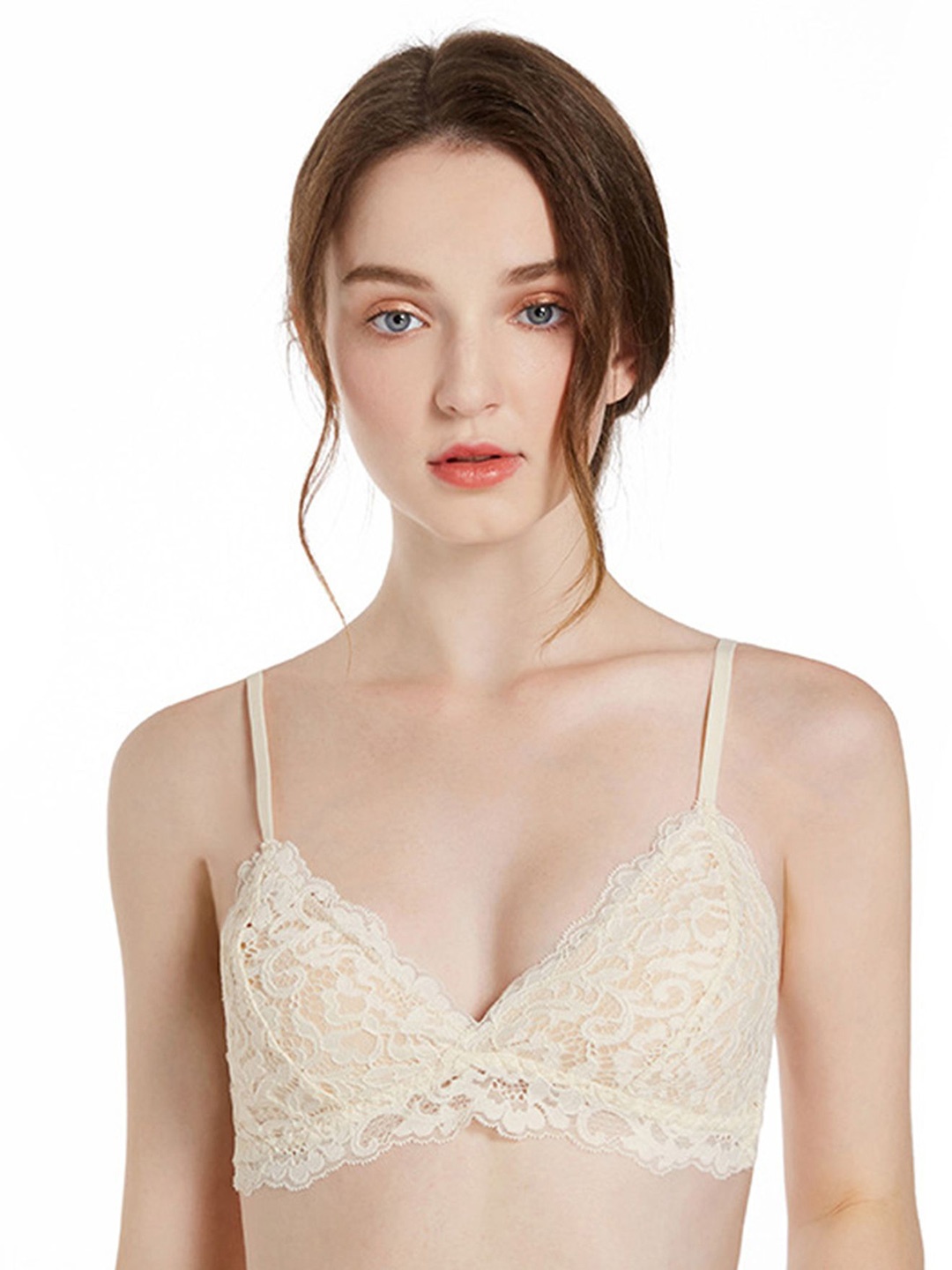 

LULU & SKY Medium Coverage Lightly Padded Floral Bra, Beige