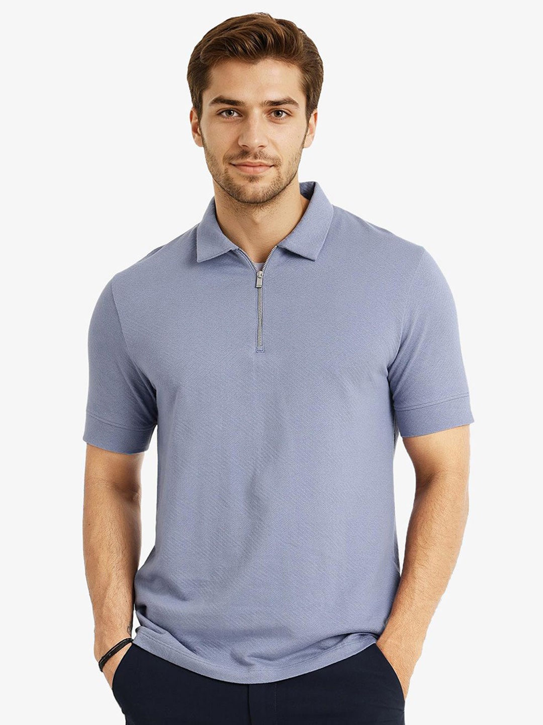 

RARE RABBIT Men V-Neck Raw Edge T-shirt, Blue