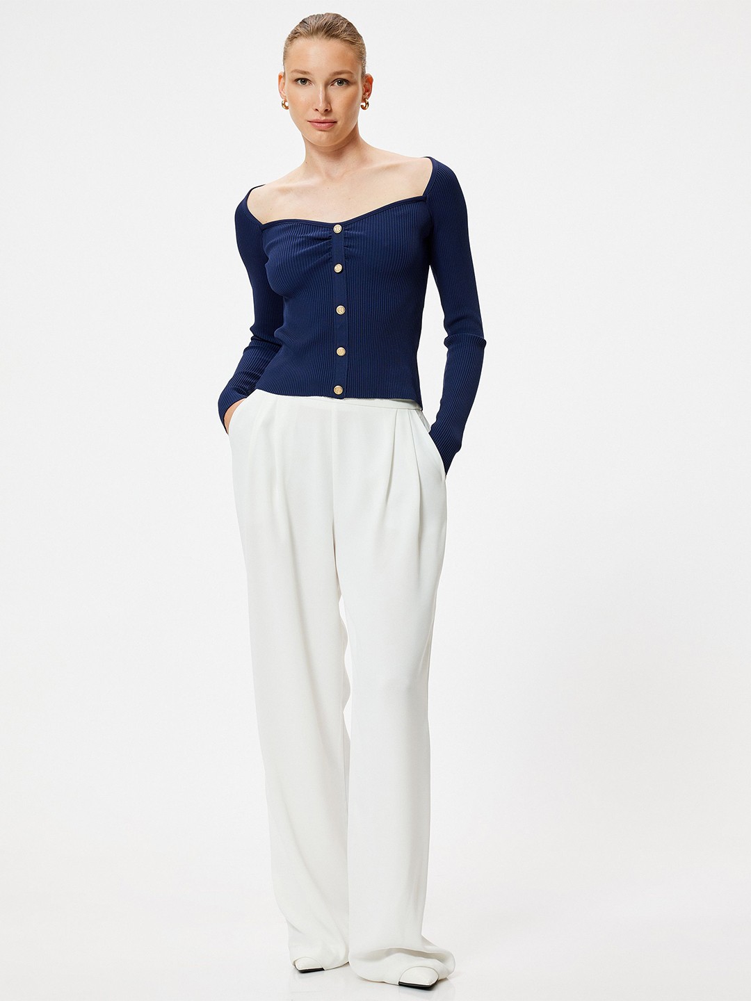 

Koton Women Ribbed Pullover, Navy blue
