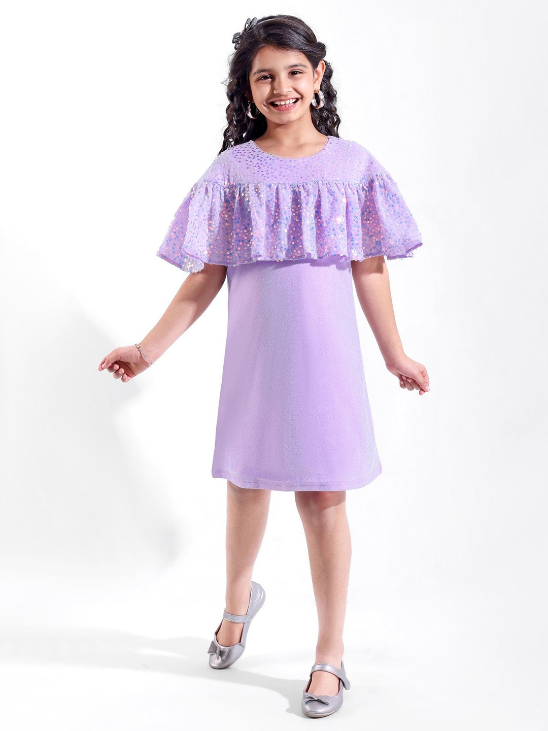 

Hola Bonita Girls Sequinned Ruffle A-Line Dress, Lavender