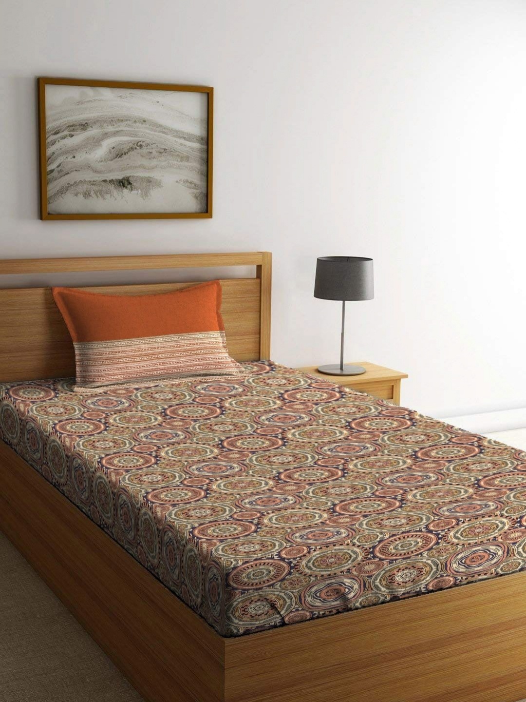 

MYTRIDENT Blair Red Dusk & Dawn Flat 144TC Single Cotton 1 Bedsheet with 1 Pillow Cover, Rust