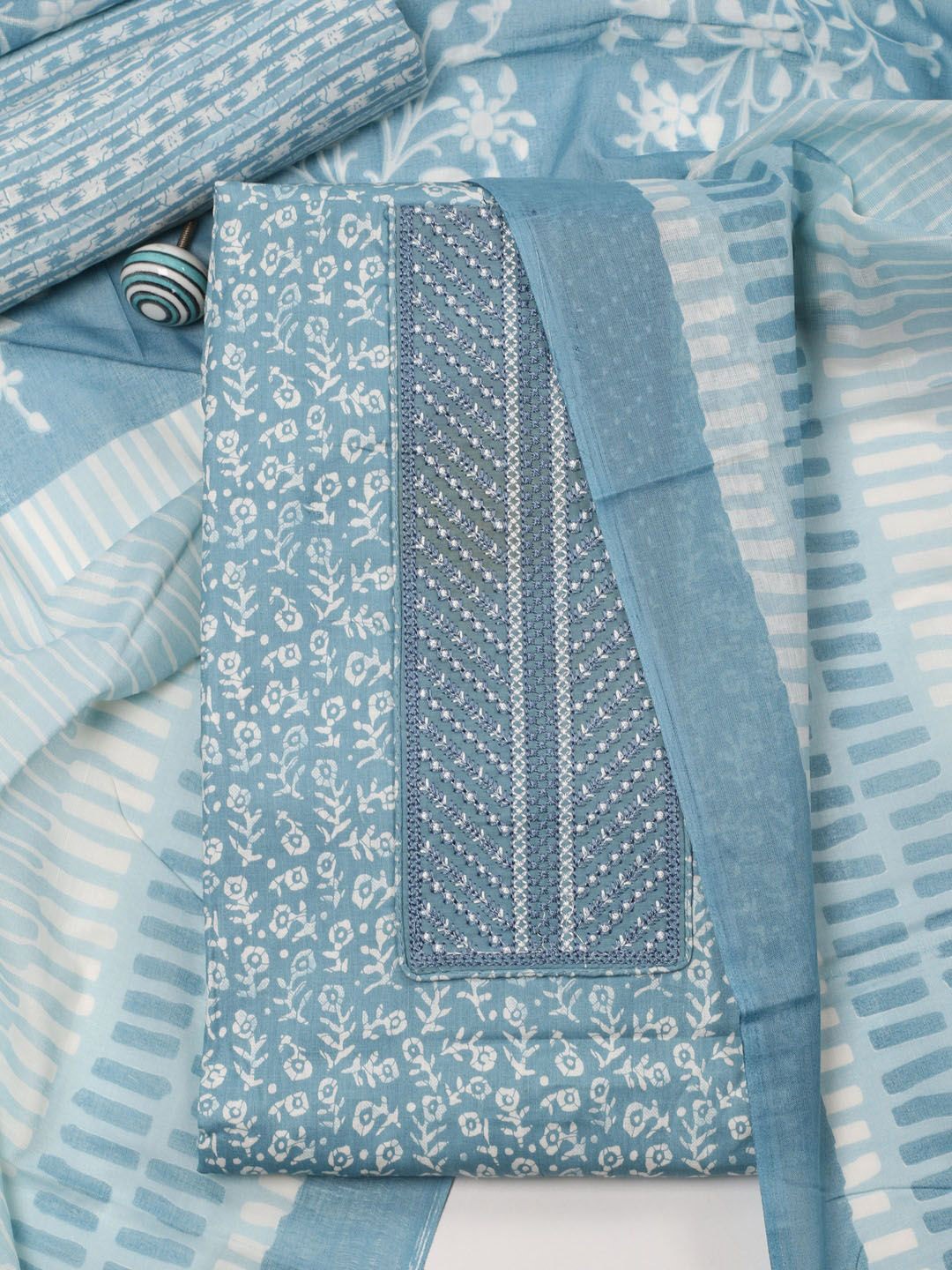 

Meena Bazaar Printed Unstitched Dress Material, Grey