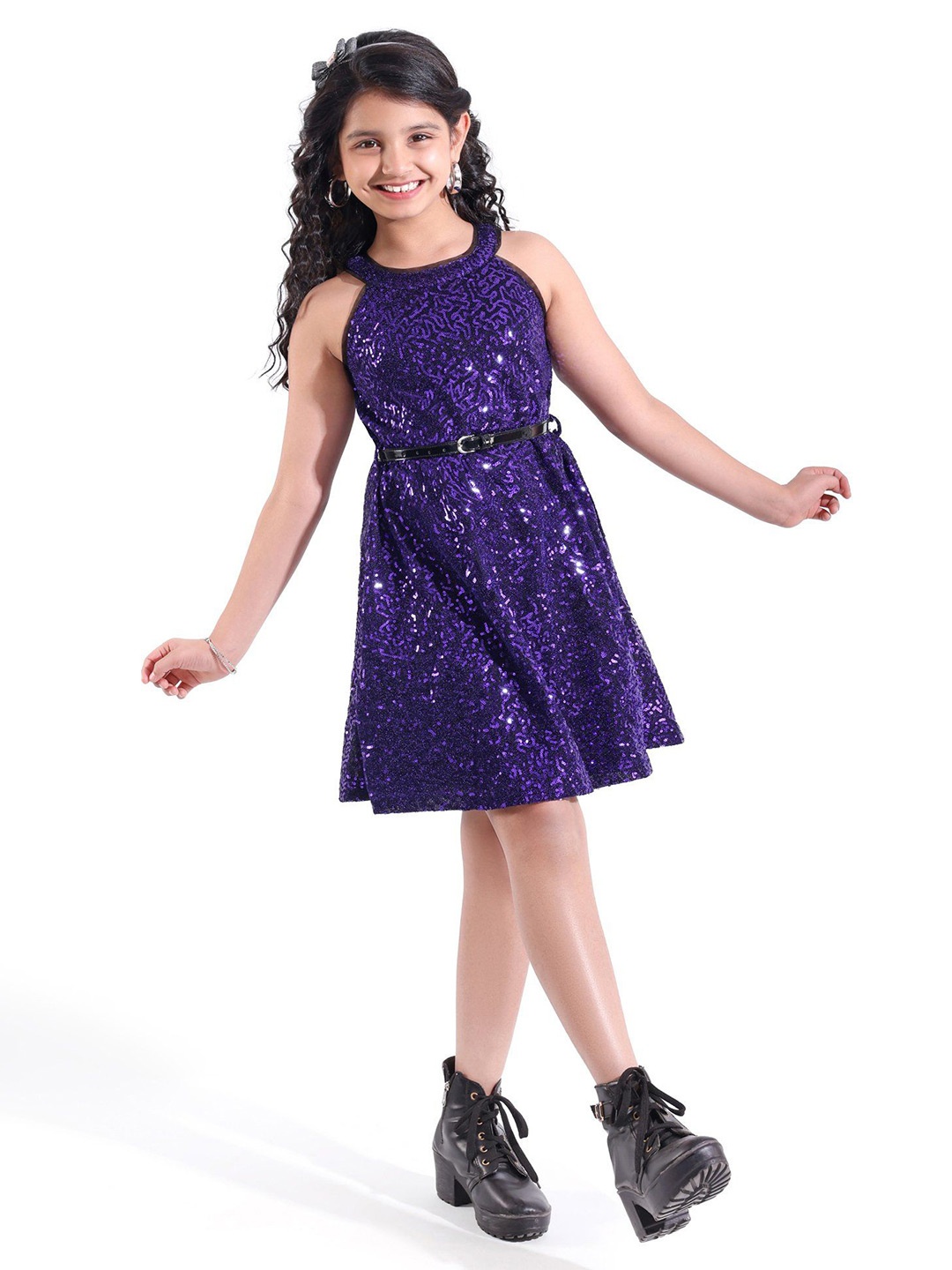 

Hola Bonita Girls Embellished Round Neck A-Line Dress, Purple