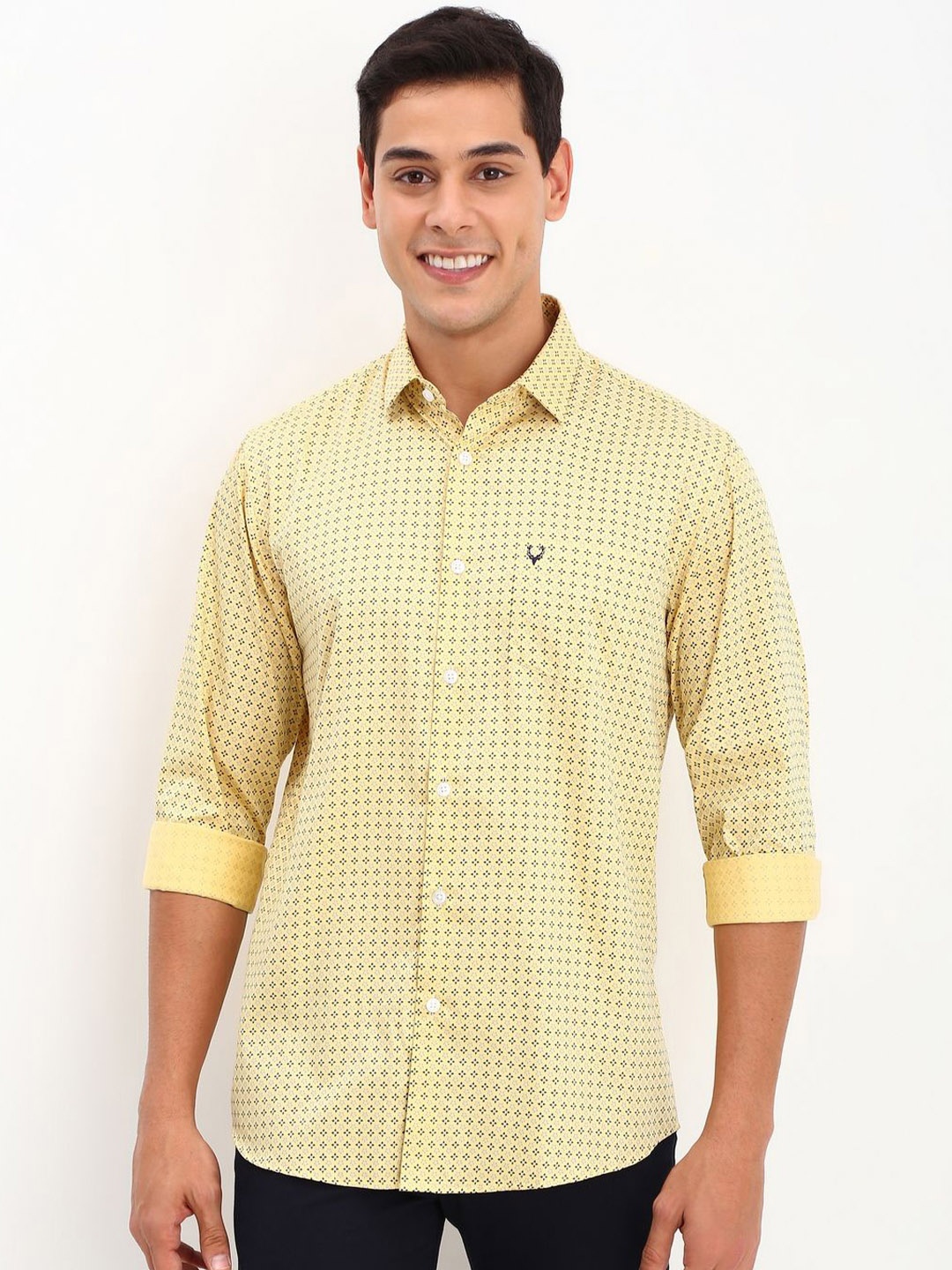 

Allen Solly Men Spread Collar Micro Ditsy Printed Cotton Slim Fit Casual Shirt, Yellow