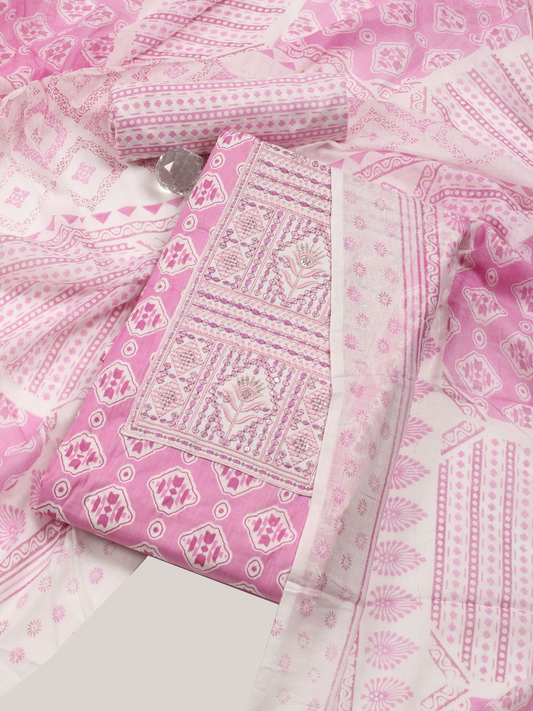 

Meena Bazaar Printed Unstitched Dress Material, Pink