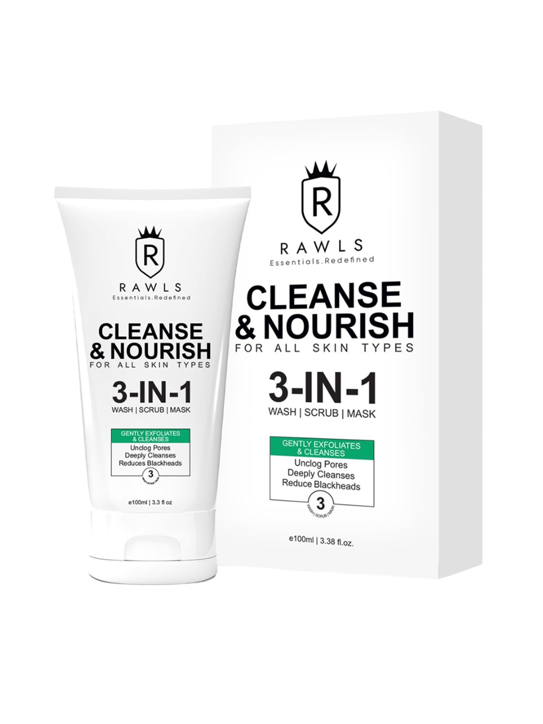 

RAWLS Cleanse & Nourish 3 In 1 Face Wash, Scrub & Mask - 100ml, White