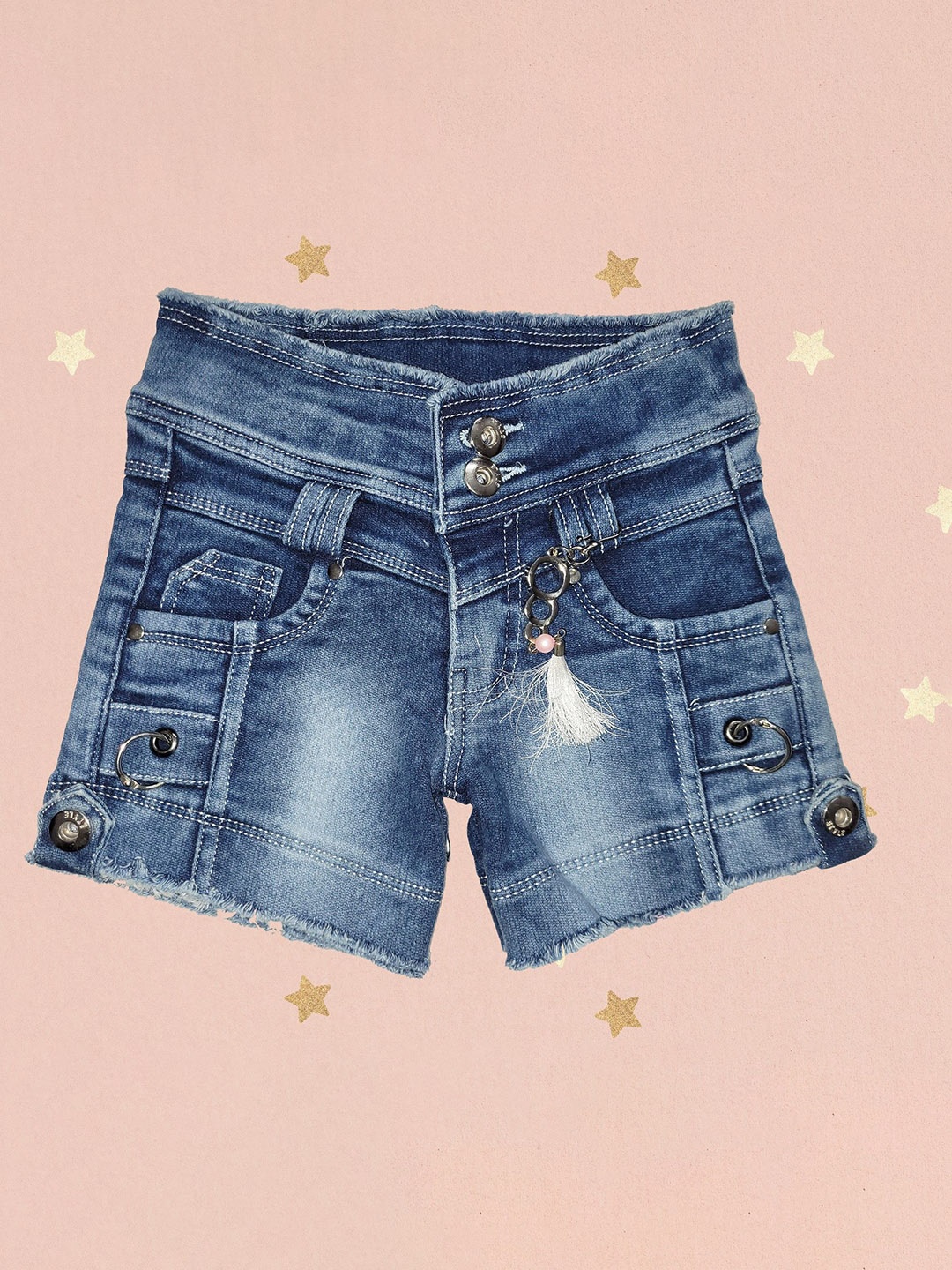 

Arshia Fashions Girls Washed Slim Fit High-Rise Denim Denim Shorts Technology, Blue