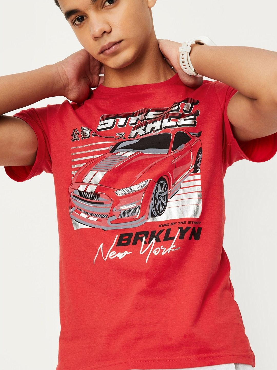 

max Boys Graphic Printed Round Neck Cotton T-Shirt, Red