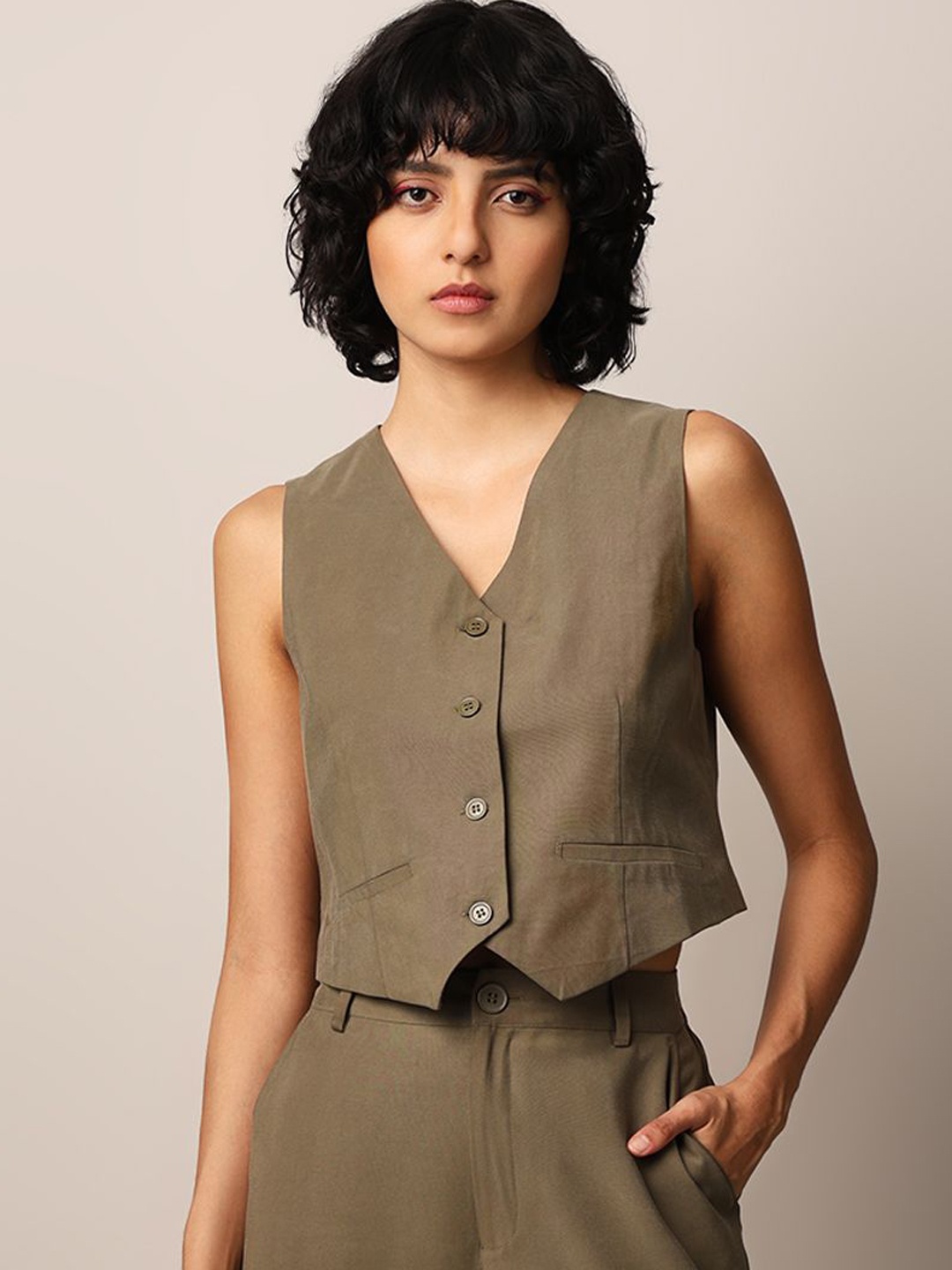 

ONLY Women Woven Slim-Fit Waistcoat, Olive