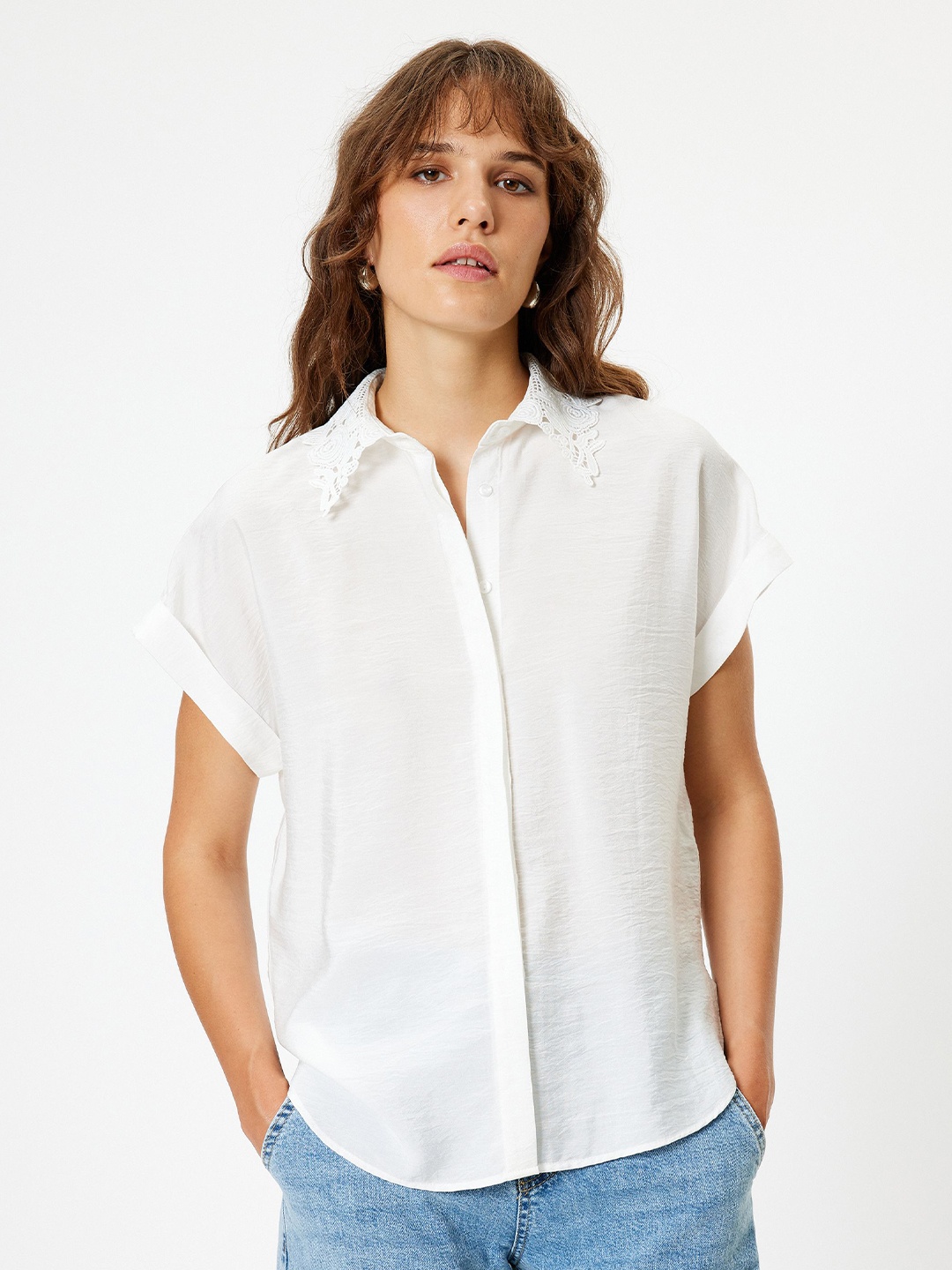 

Koton Women Spread Collar Solid Casual Shirt, Off white