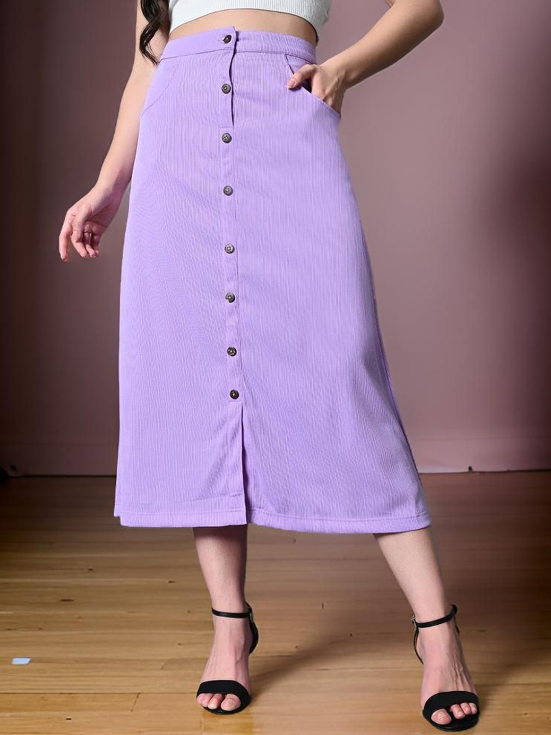 

Myshka Ribbed A-Line Midi Skirts, Lavender