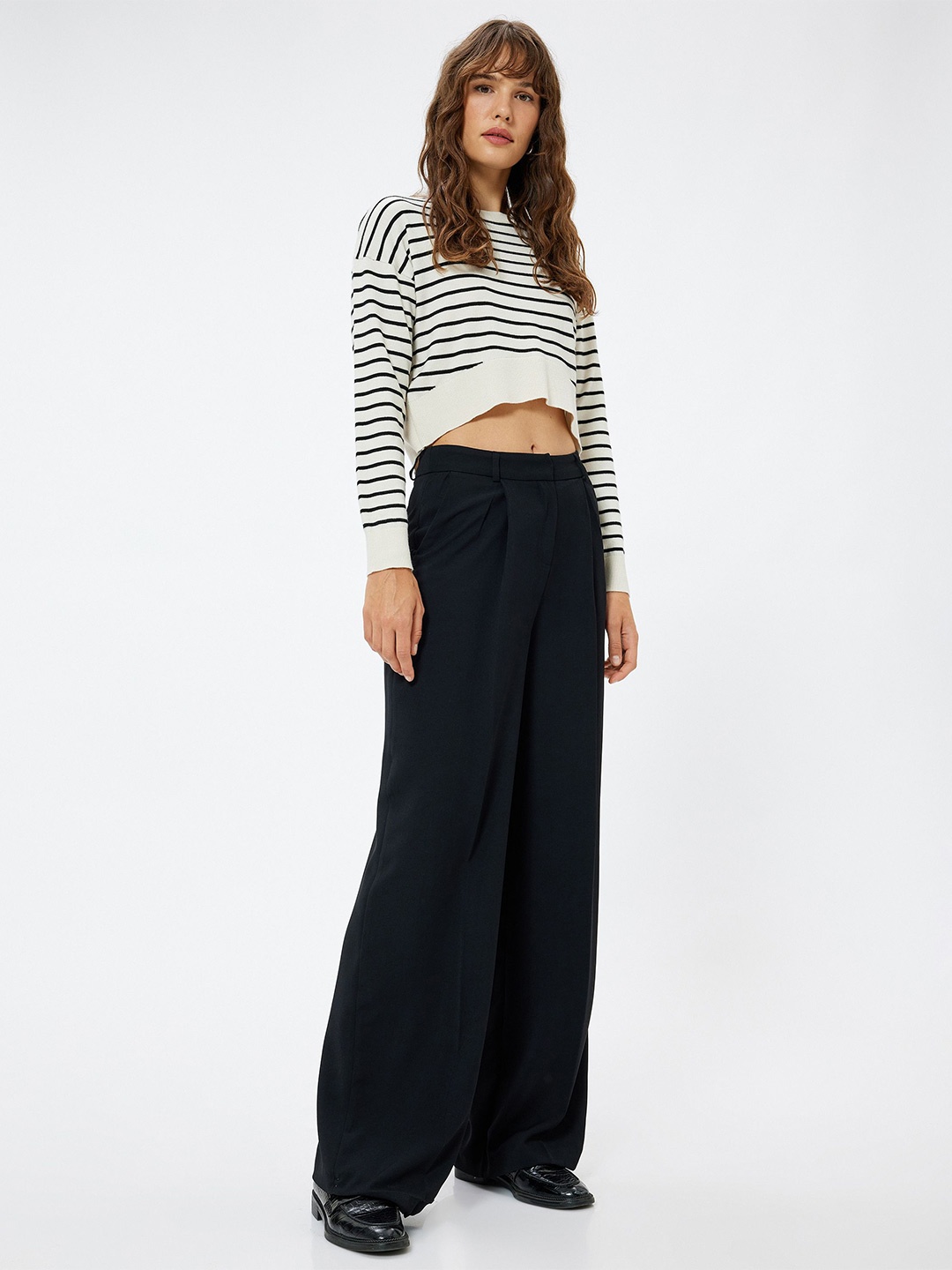 

Koton Women Striped Pullover, Black