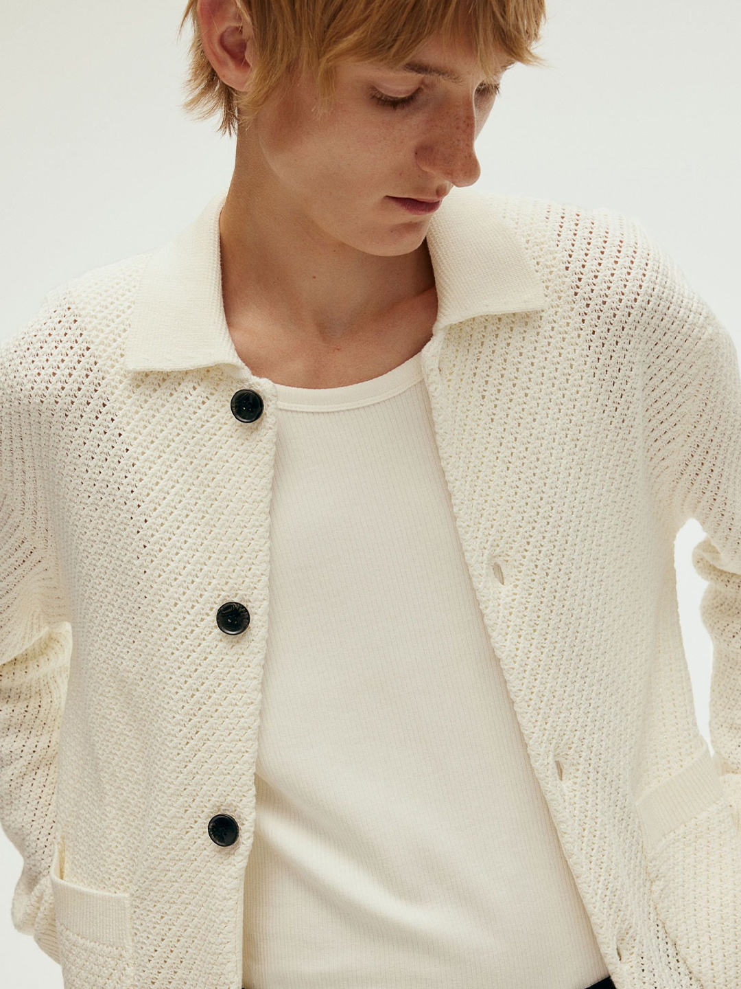 

H&M Men Pointelle-Knit Cardigan, White