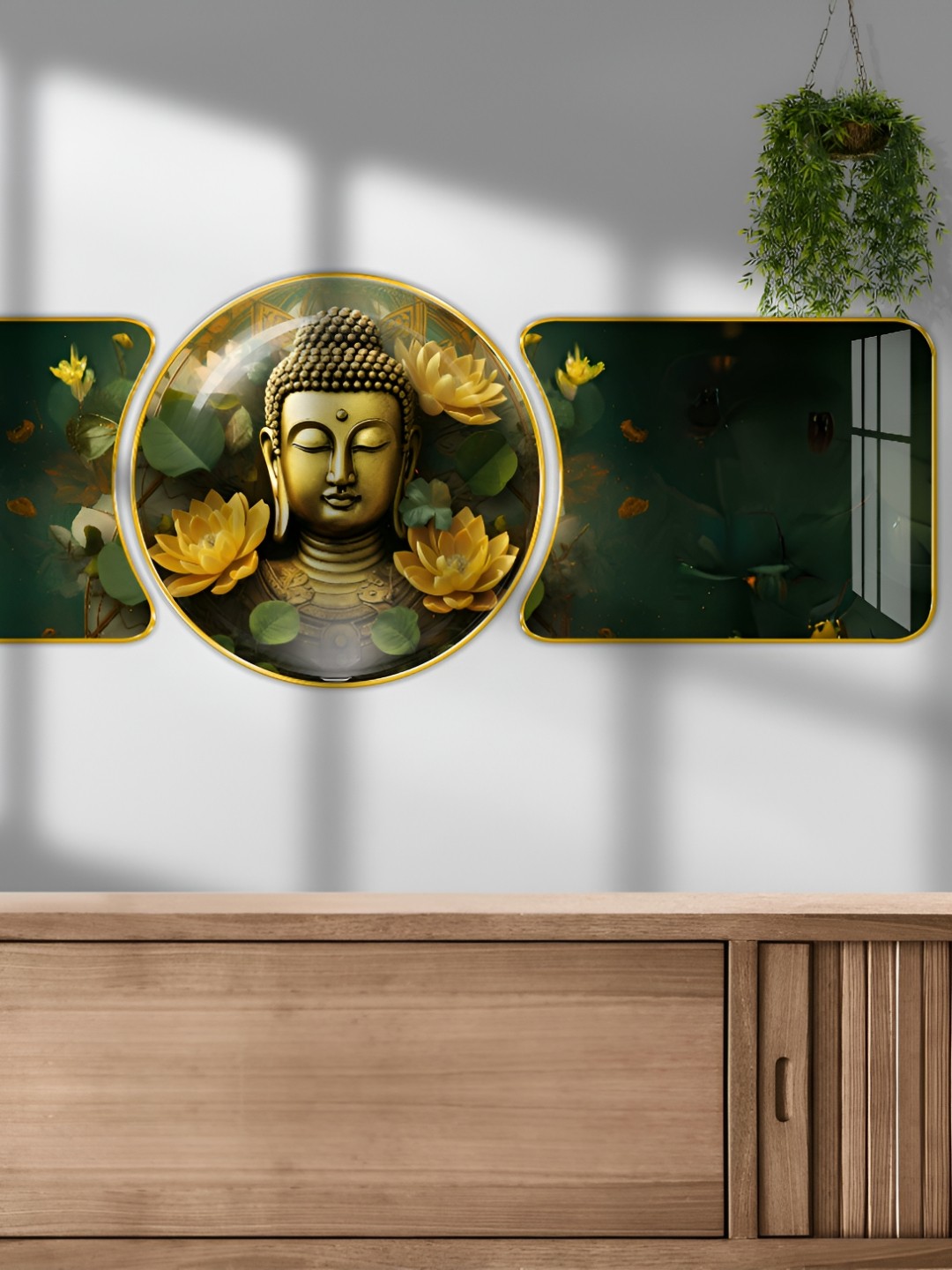 

SAF Green & Beige 3 Piece Wood Abstract Wall Paintings