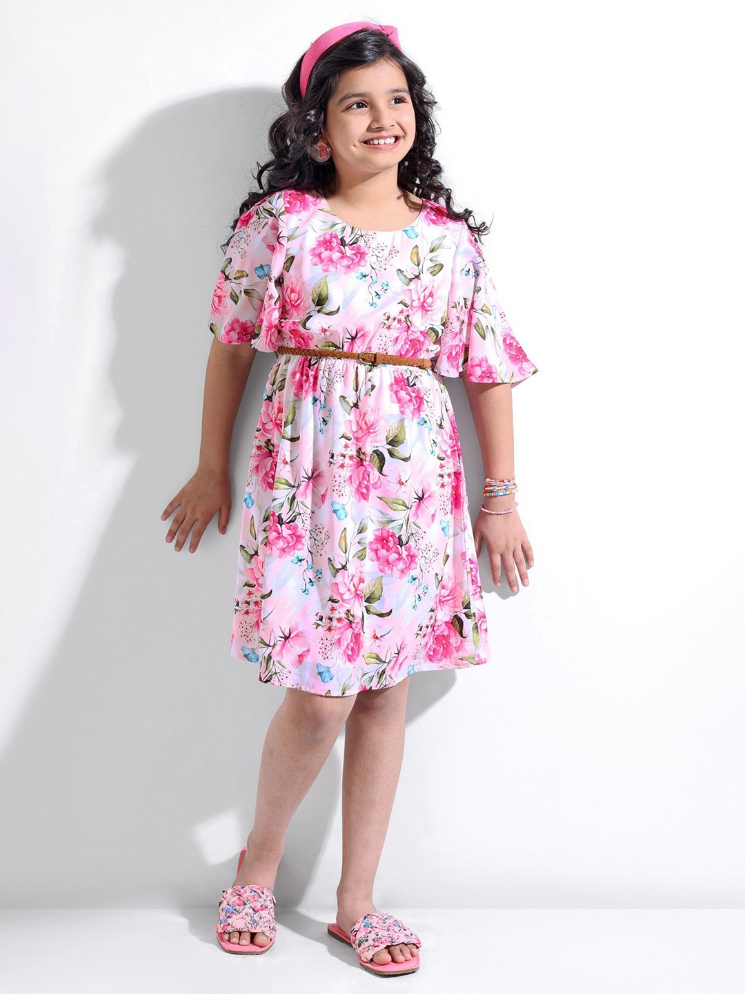 

Hola Bonita Girls Fit & Flare Floral Dress, Pink