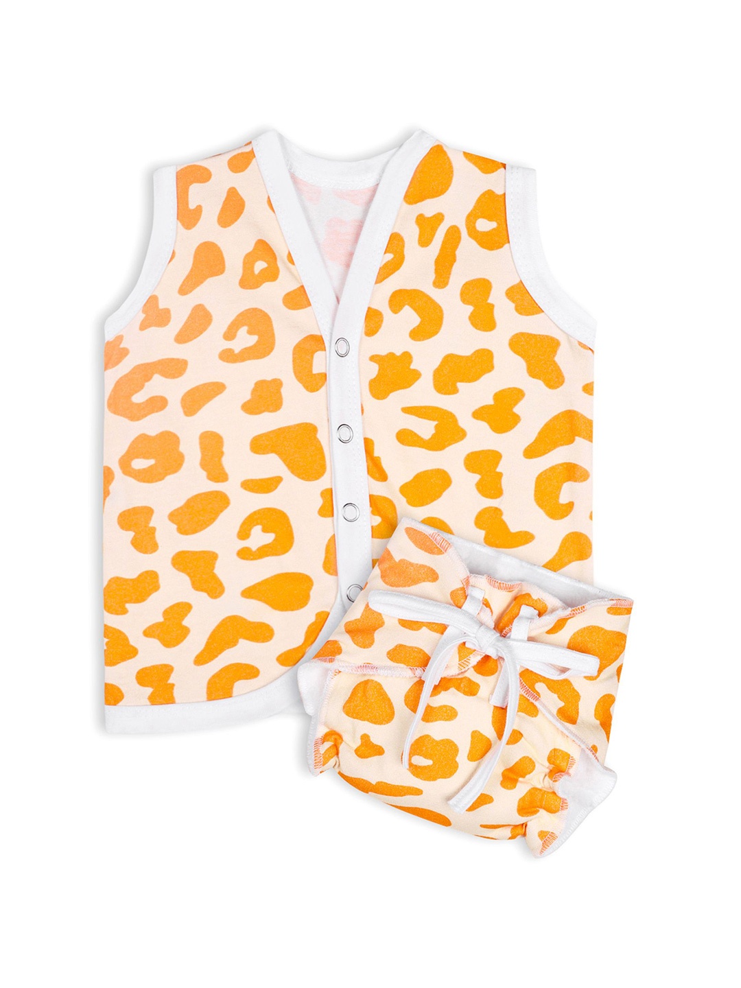 

Yellow Doodle Infant Cotton Jhabla & Nappy, Orange