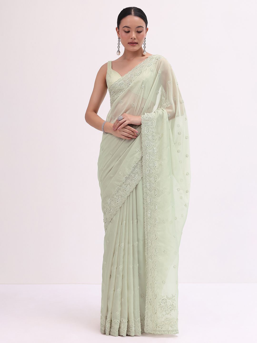 

KALKI Fashion Embroidered Floral Organza Saree, Green