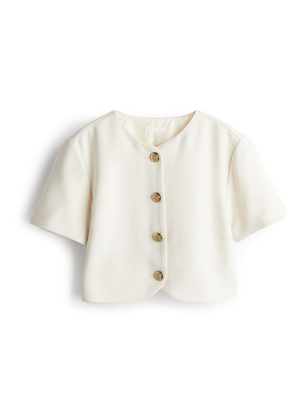 

H&M Round Neck Cropped Tops, White