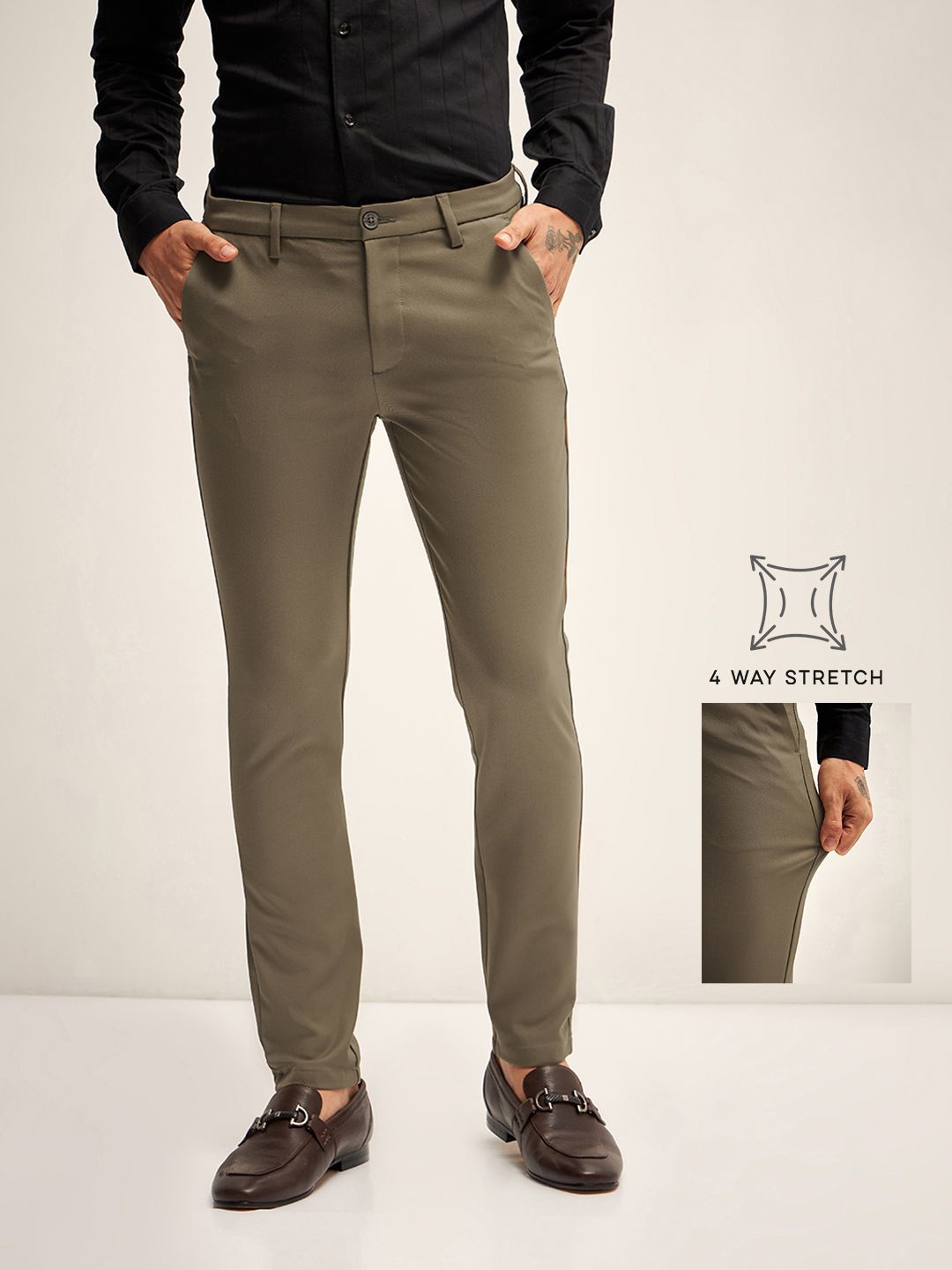 

THE BEAR HOUSE Men Slim Fit Trousers, Beige
