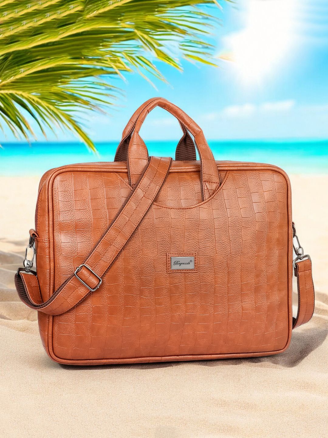 

bagneeds Unisex Up To 16 Inch Textured Laptop Bag, Tan