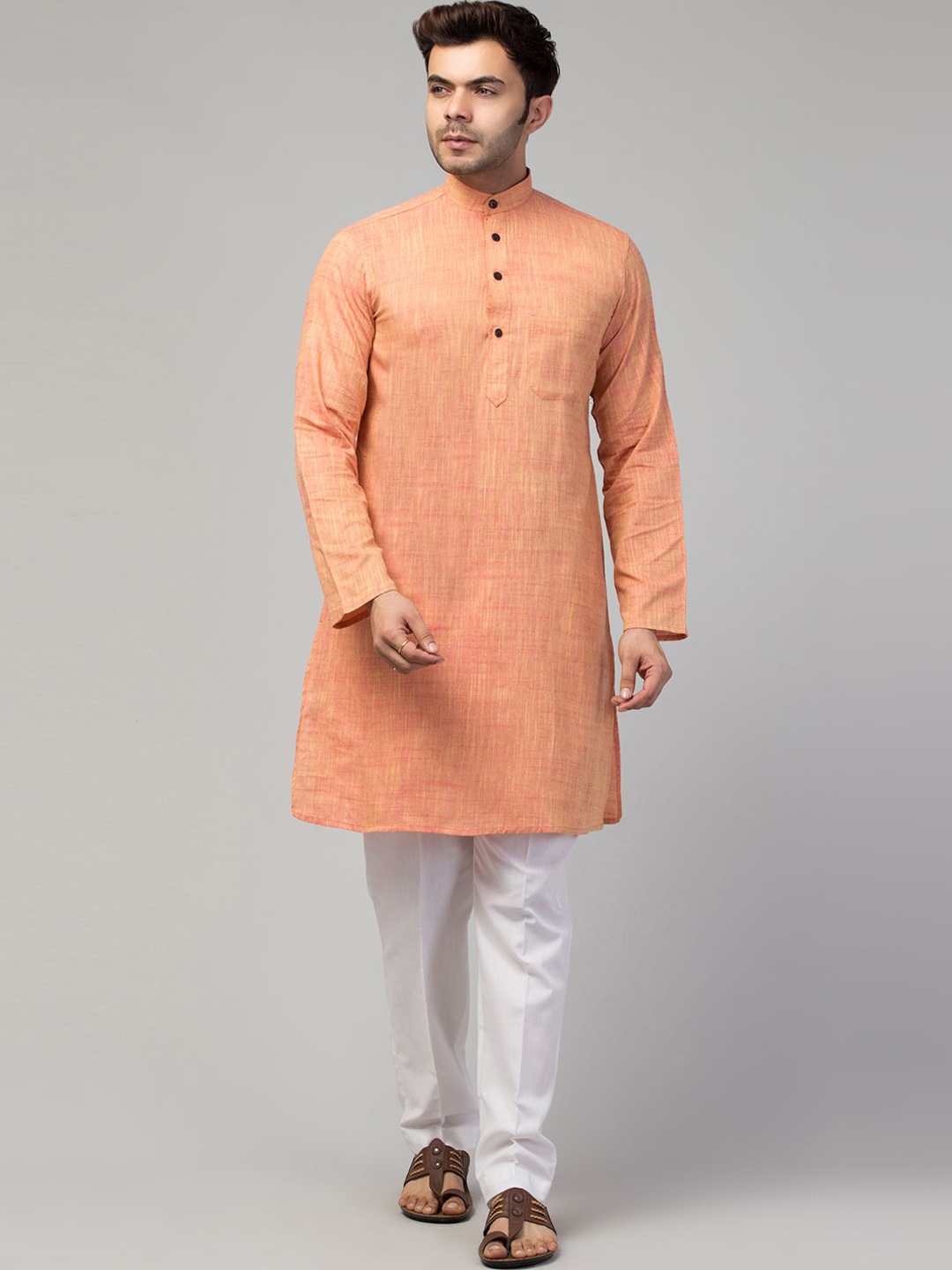 

MUSHKIYA Mandarin Collar Pure Cotton Kurta, Orange