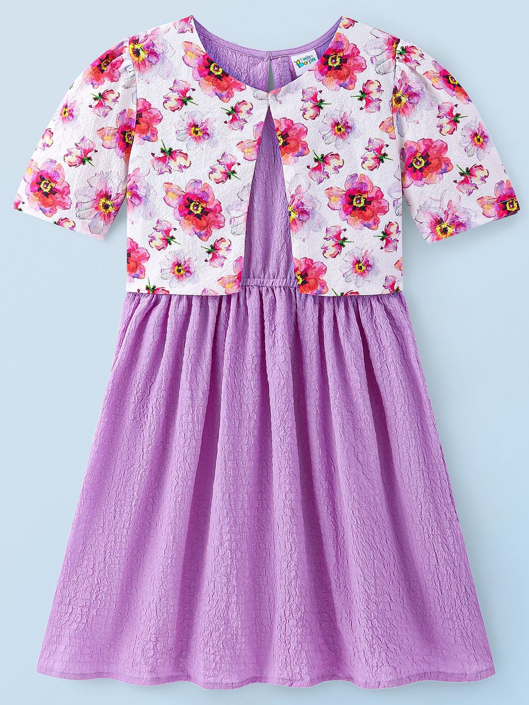 

Hola Bonita Girls Solid A-Line Dress With Floral Printed Jacket, Lavender