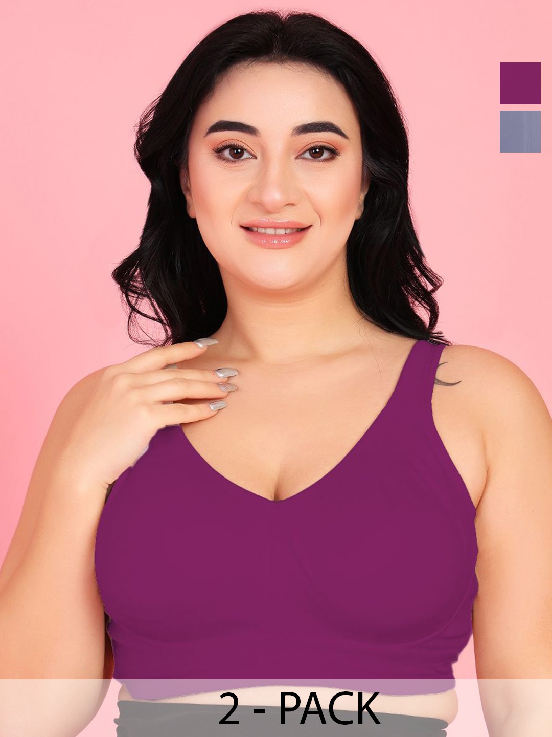 

Curvy Love Full Coverage Non Padded Pack of 2 Bra, Purple