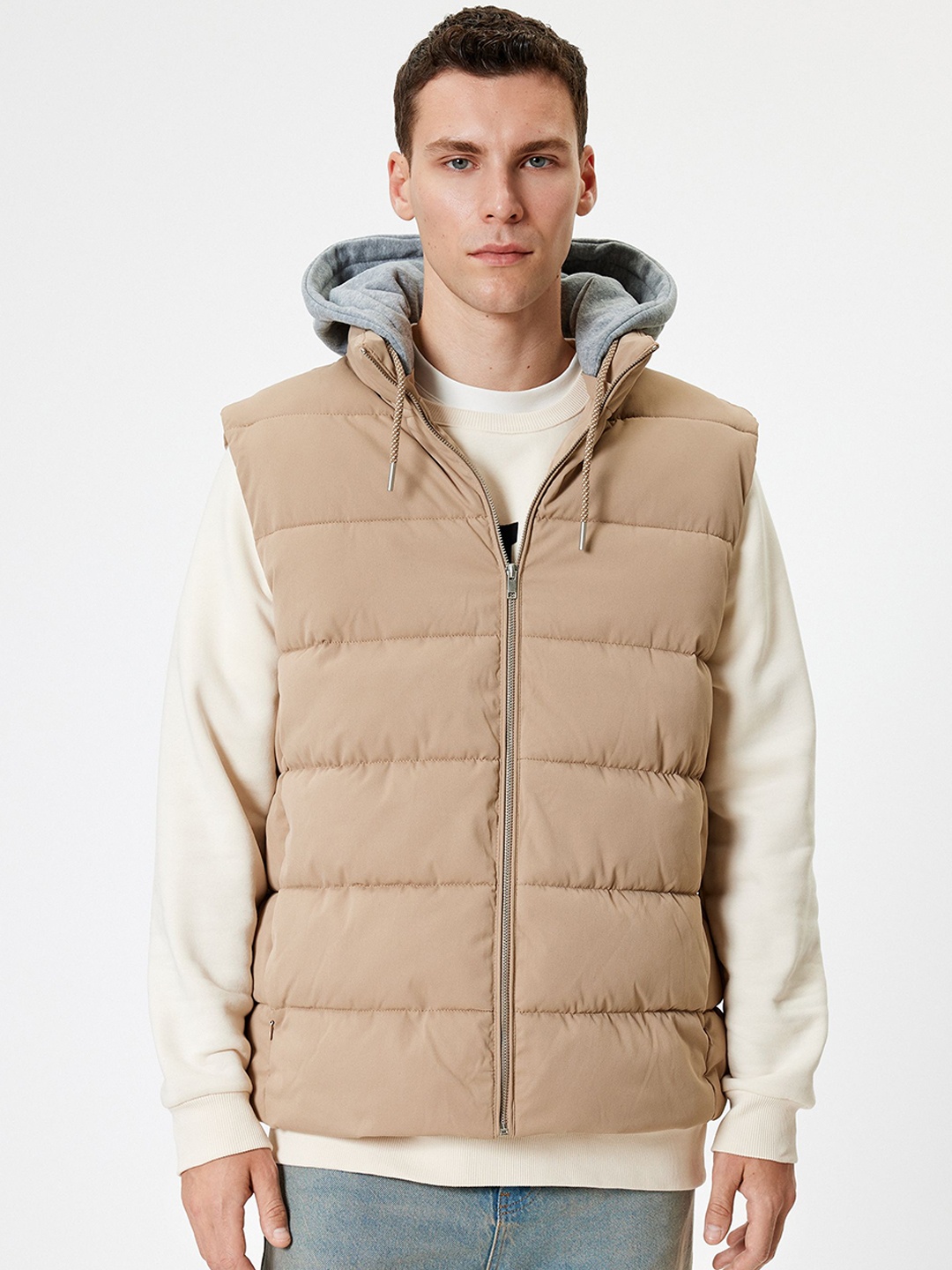 

Koton Hooded Sleeveless Jacket, Camel brown