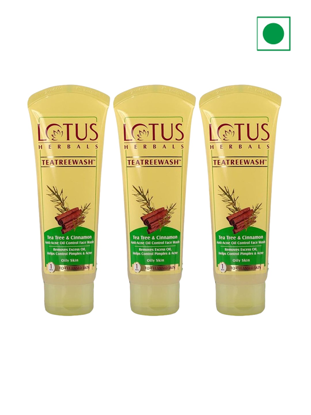 

Lotus Herbals Set Of 3 Tea Tree & Cinnamon Oil Control Face Wash-120 ml Each, White